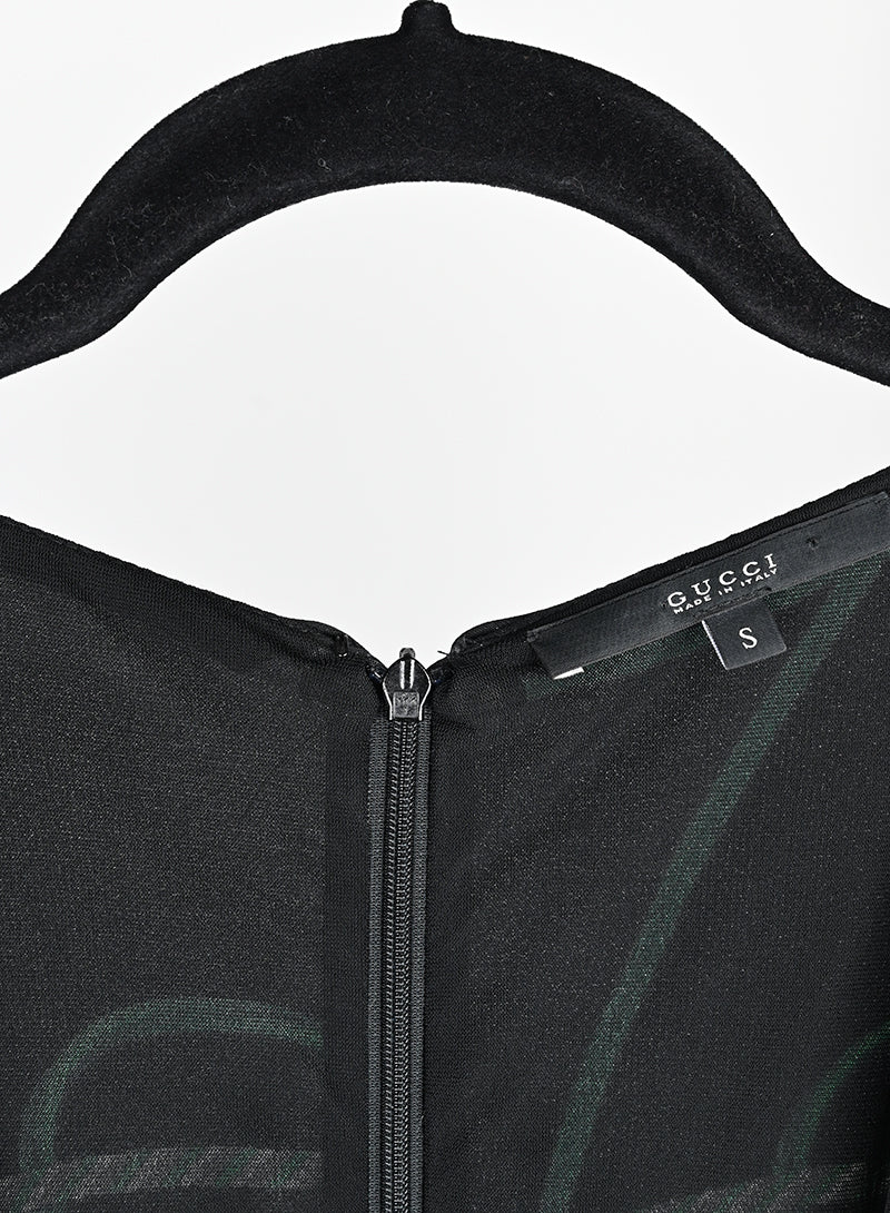 Gucci Black Dress with Green Fantasy Print - Size S | Elegant Evening Wear for Women's Parties & Special Occasions