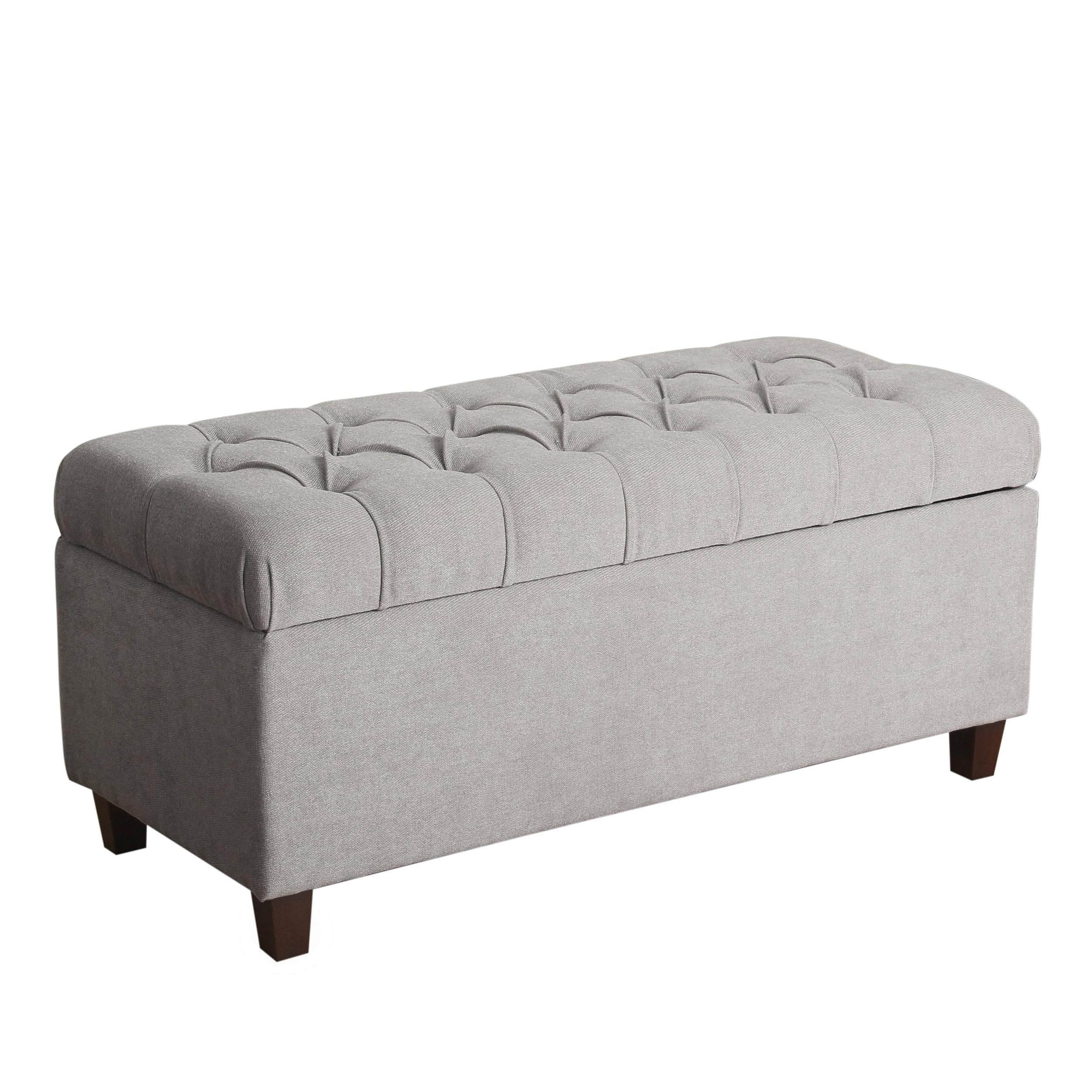 Homepop Tufted Ainsley Button Storage Ottoman Bench with Hinged Lid - Grey Upholstered Storage Ottoman for Living Room & Bedroom - Perfect for Extra Seating, Footrest & Hidden Storage Organization
