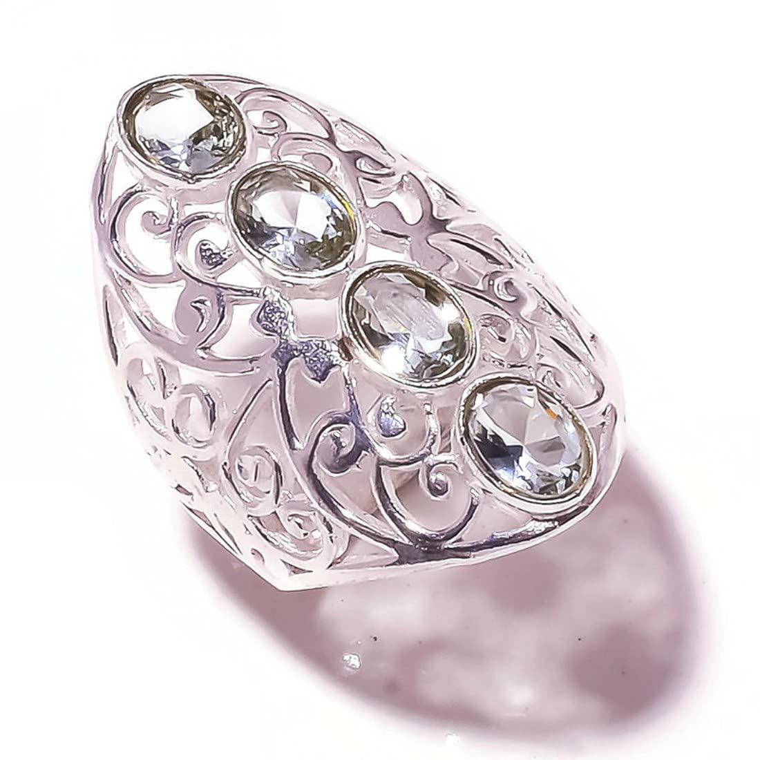 Light Green Amethyst Silver Filigree Ring - Elegant Statement Jewelry for Parties & Gifts