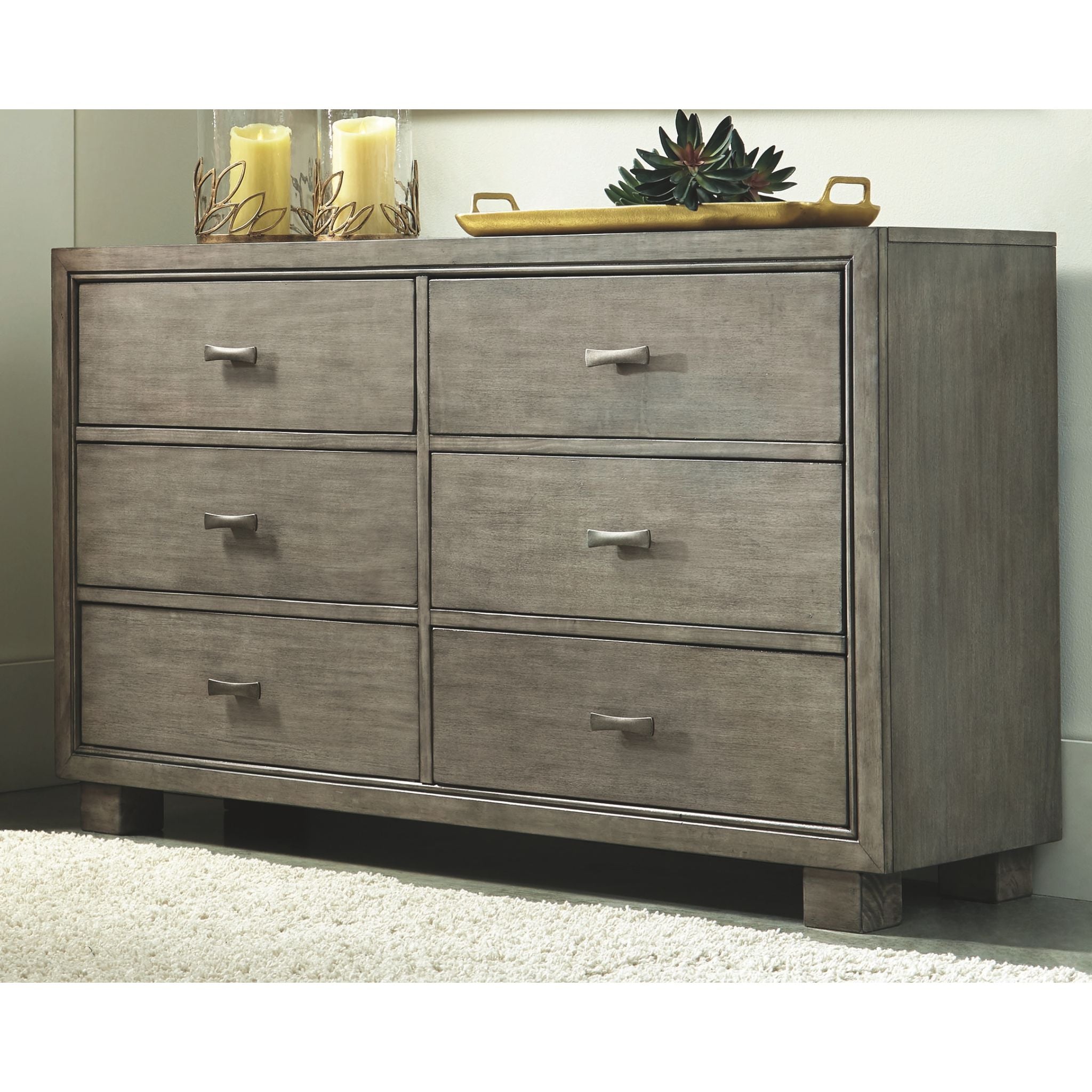 Arnett Dresser - Modern Grey Wooden Dresser with 6 Drawers for Bedroom Storage | Perfect for Organizing Clothes, Accessories & Home Decor