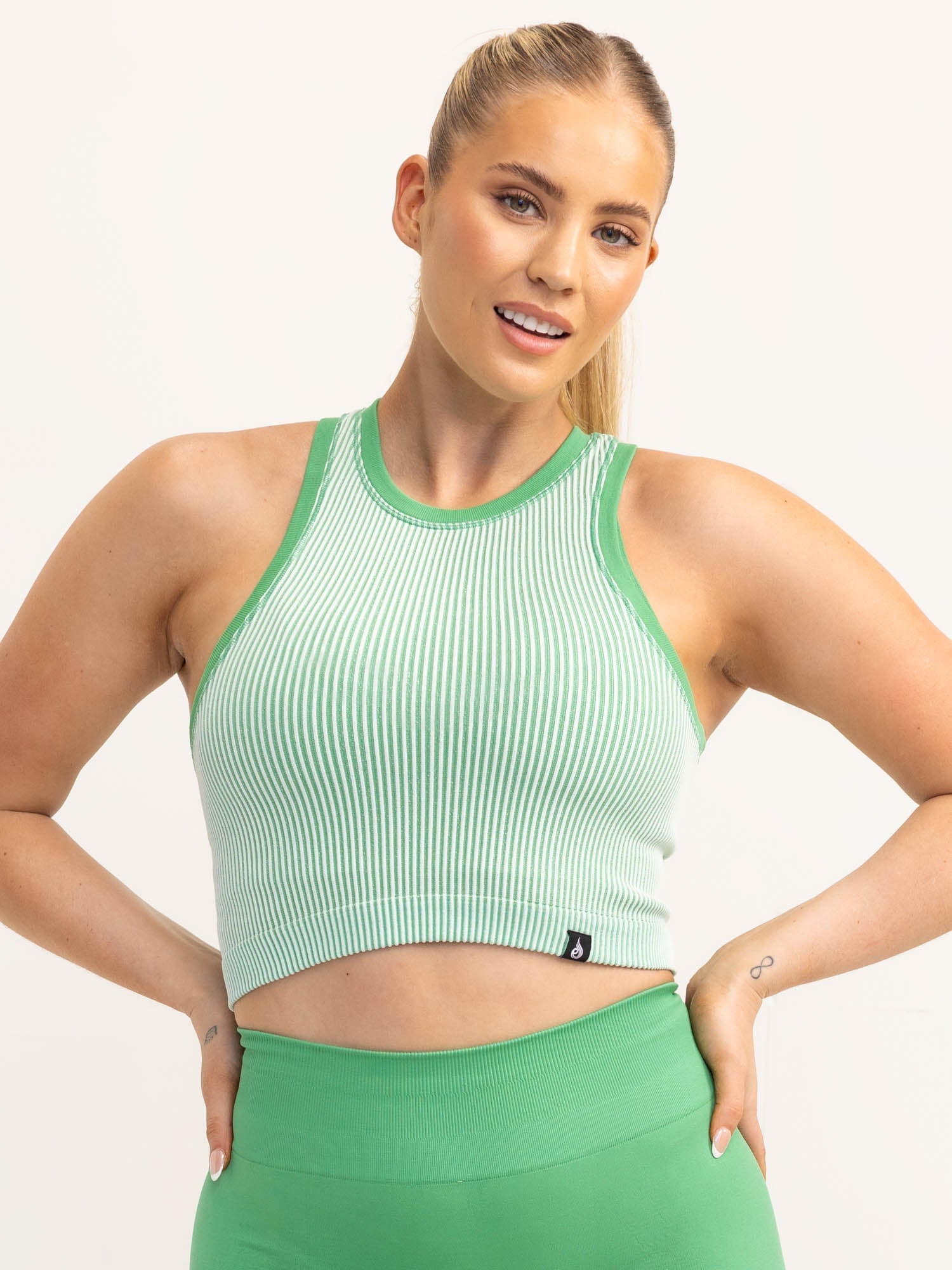 Lift 2.0 Rib Seamless Tank Top for Women - Apple Green & White - Soft Stretchy Workout Shirt for Yoga, Gym & Casual Wear