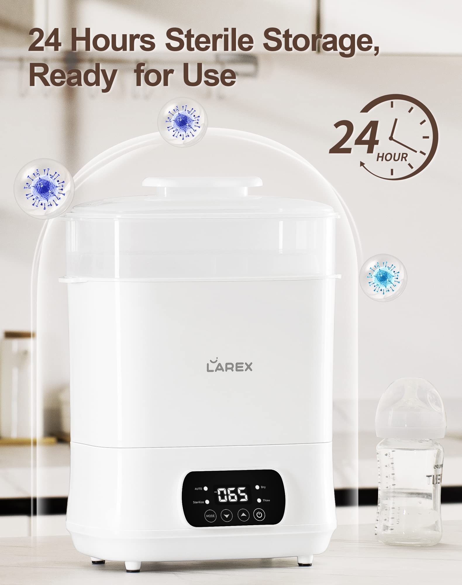 LAREX 4-in-1 Electric Baby Bottle Sterilizer and Dryer - Steam Sanitizer for Bottles, Pacifiers & Breast Pump Accessories | Safe & Fast Sterilization for Newborns | Perfect for Home, Nursery & Travel Use