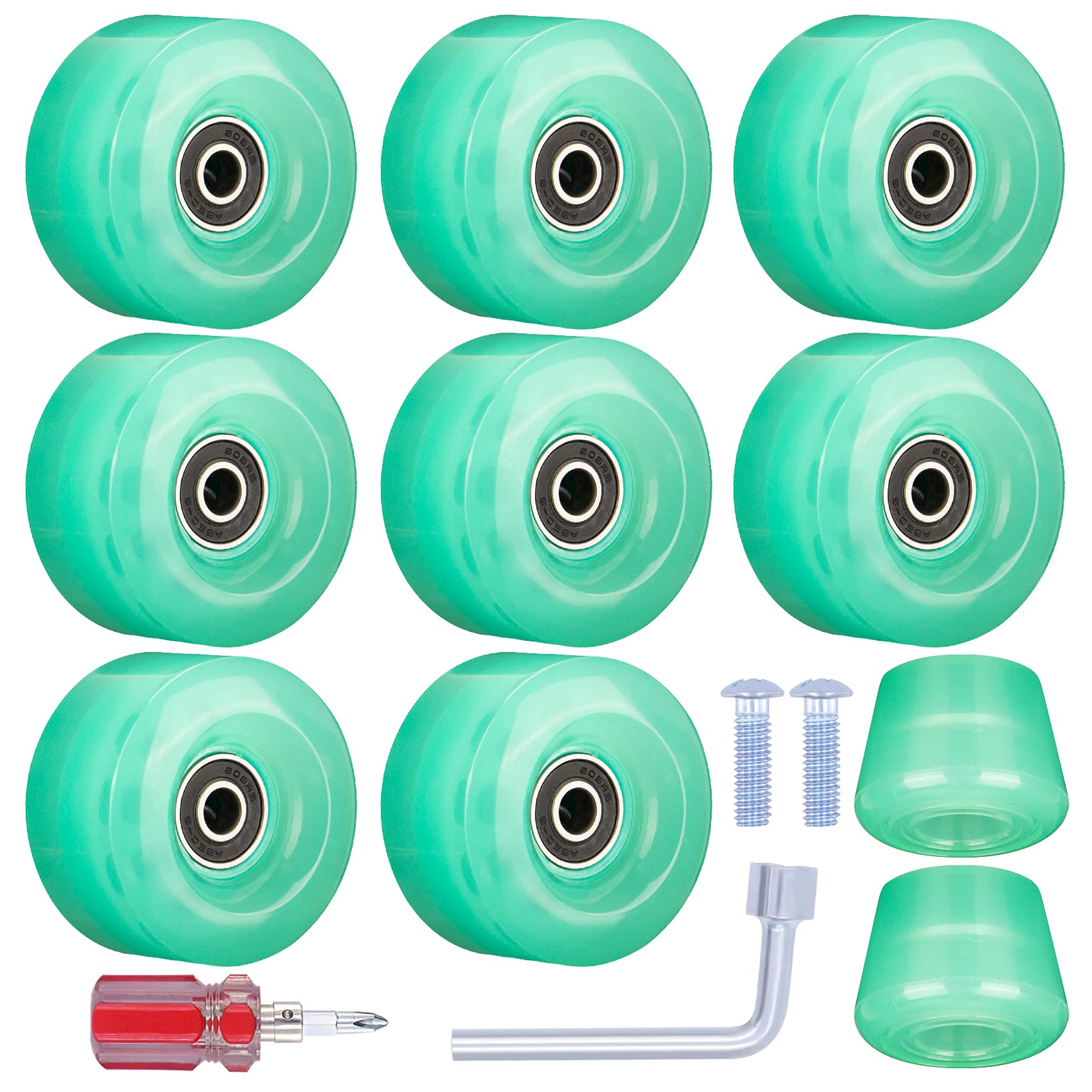 8 Pack Roller Skate Wheels with Bearings - 32mm x 58mm 82A Urethane Wheels for Quad Skates & Skateboards | Indoor/Outdoor Use | Perfect for Roller Derby, Artistic Skating & Park Skating