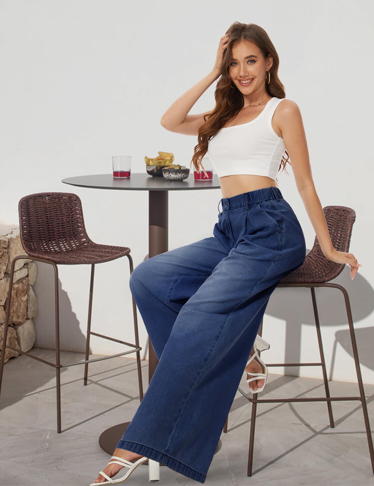 Tapata Women's High Waist Wide Leg Jeans - 24