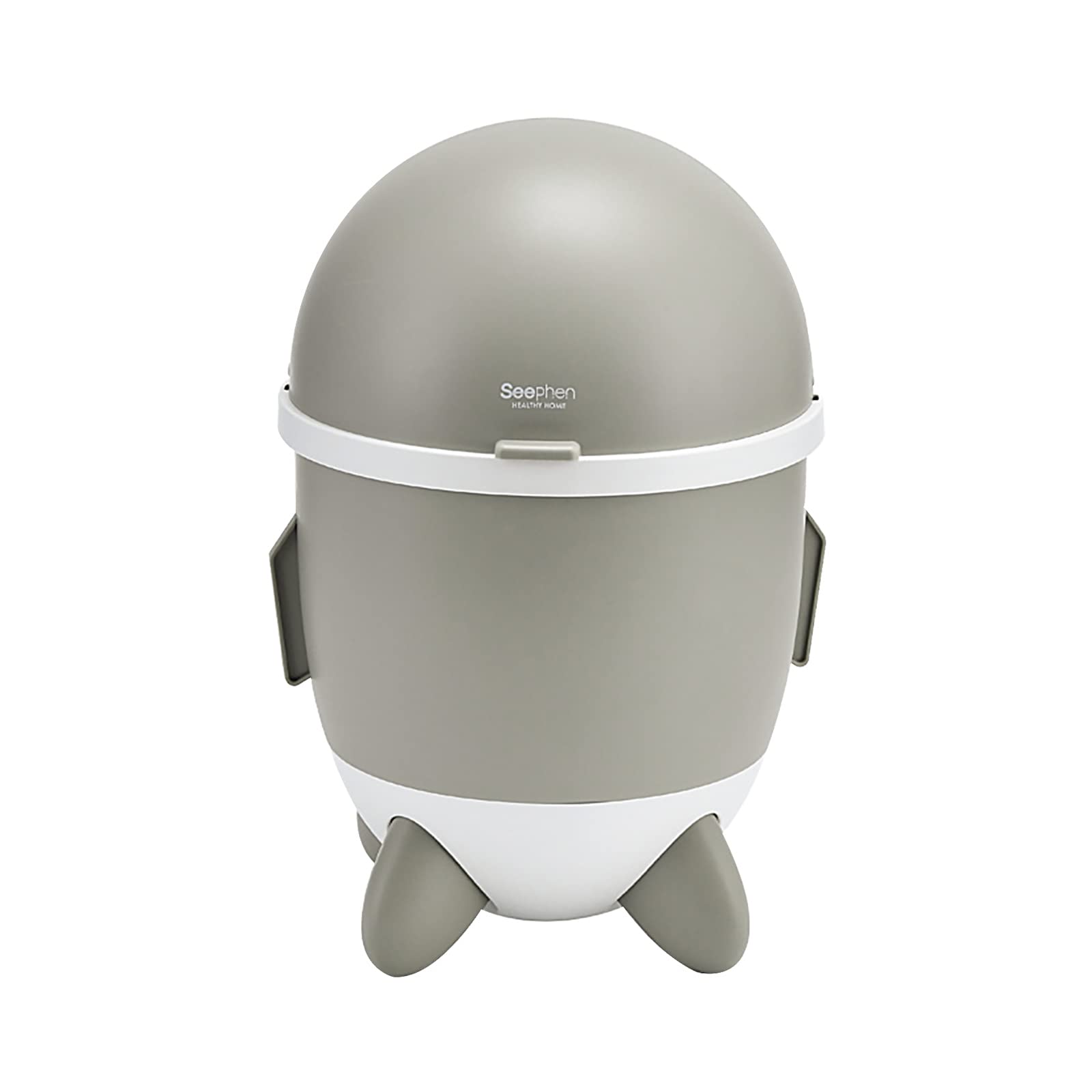 Large Capacity Rocket-Shaped Plastic Trash Can with Lid - Removable Clamshell Design - Odor-Proof Waste Bin for Bathroom, Kitchen, Office & Dorm Room (Grey) - Perfect for Small Spaces & Home Organization