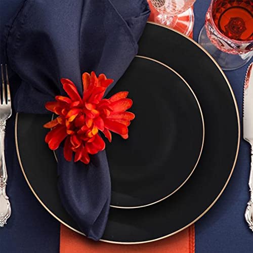 Eco-Friendly Disposable Plastic Plates with Elegant Rim Design - Bulk Round Dinnerware Set for Wedding, Birthday Party & Special Events (Black & Gold, 120-Piece Combo) - Perfect for Catering, Picnics & Outdoor Gatherings