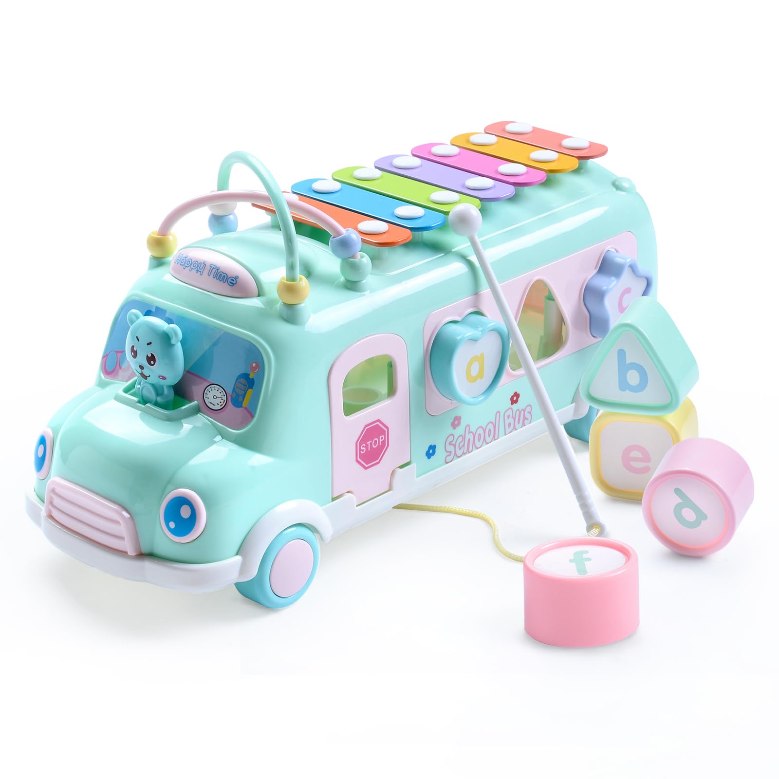 Baby Musical School Bus Xylophone Toy for Toddlers 1-3 Years - Shape Puzzles & Knocking Xylophone Educational Toy for 1 Year Old Boys & Girls - Perfect Christmas Birthday Gift for Learning & Playtime Fun