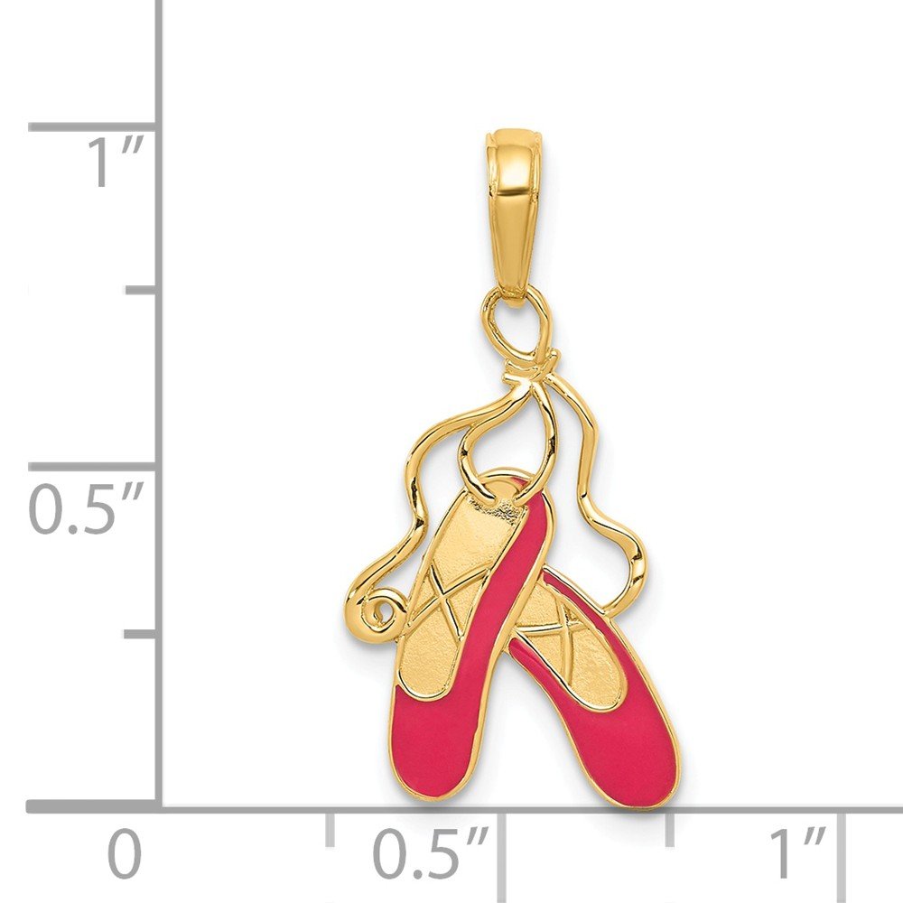 14K Yellow Gold Enamel Ballet Slipper Charm Pendant - Elegant Jewelry Gift for Dancers, Ballet Lovers & Collectors - Perfect for Necklaces, Bracelets & Charm Bracelets