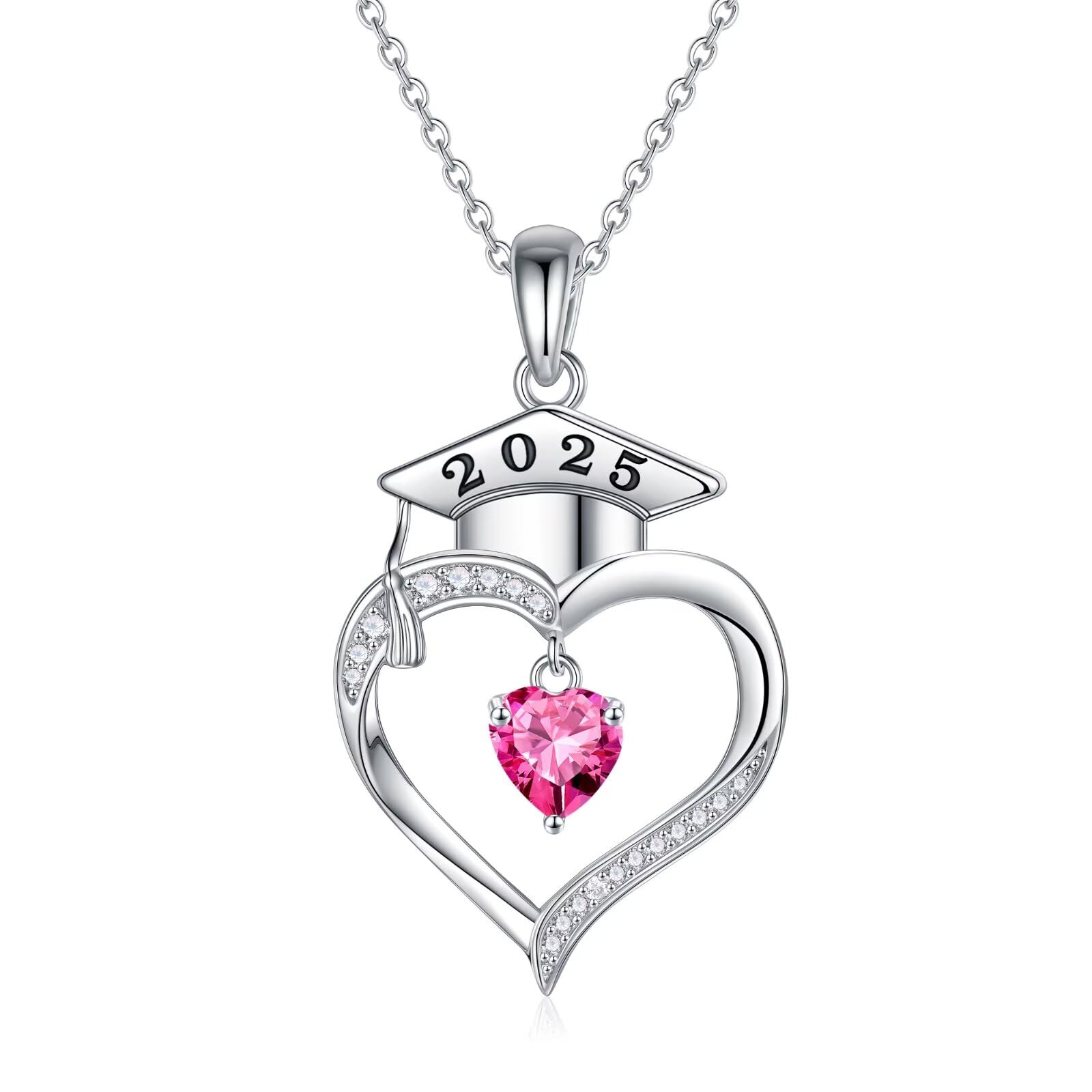 Iefil 2025 Graduation Gifts for Women - 925 Sterling Silver Heart Birthstone Necklace | Personalized Jewelry for Graduation, Birthday, Mother's Day & Special Occasions
