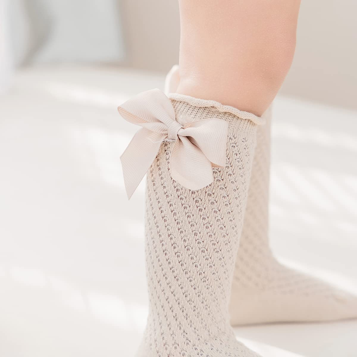 Baby Girls Knee High Socks - Breathable Cotton Toddler Dress Socks with Bowknot Design - Perfect for School, Parties & Special Occasions