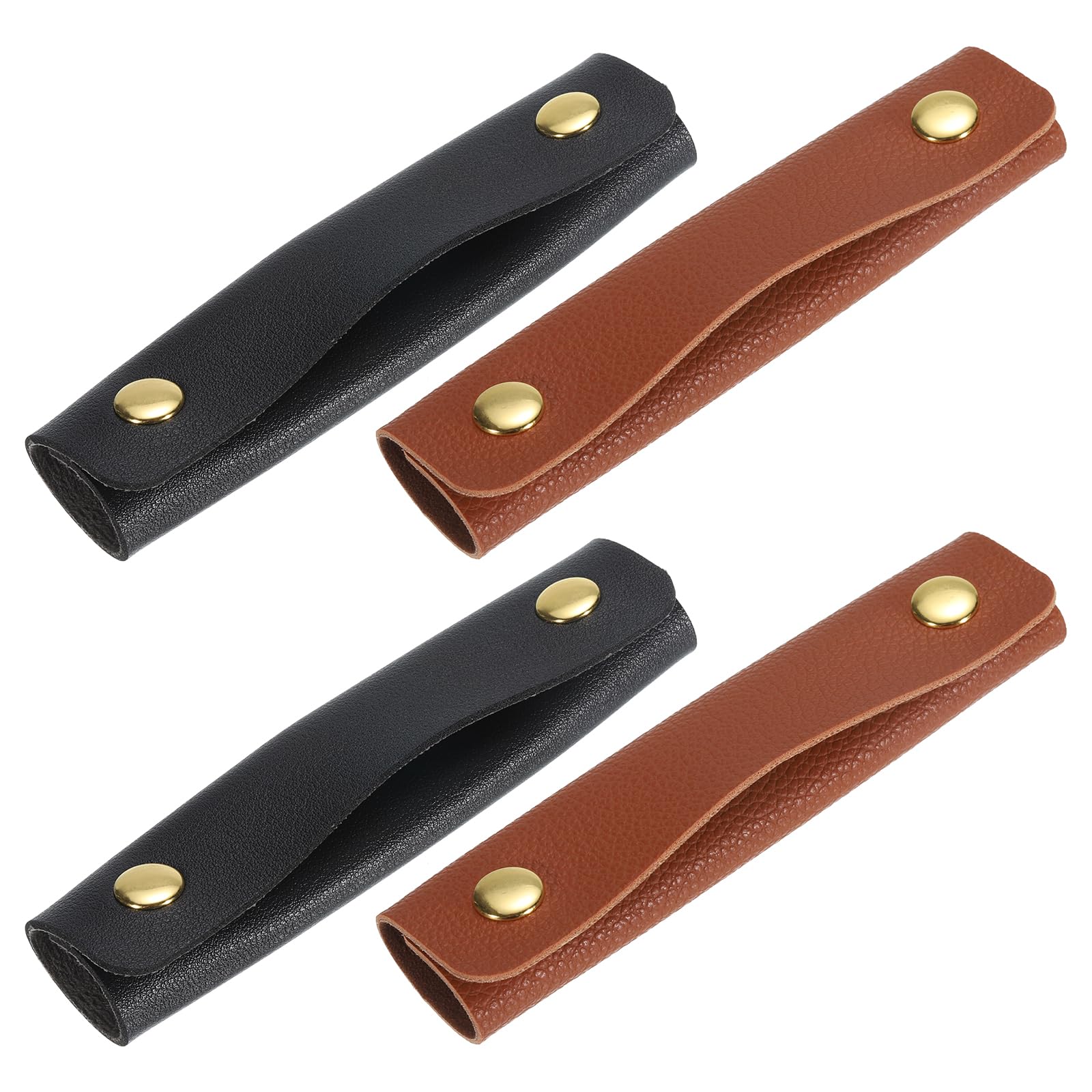 uxcell 4Pcs PU Leather Handbag Handle Covers - Luggage Grip Protector for Suitcases & Shopping Bags (13x10cm, Dark Brown/Black) - Comfortable & Durable Travel Accessories for Business Trips & Daily Commute