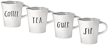 Ceramic Coffee Mugs with Stem Print - Set of 4 for Cafe, Tea or Hot Drinks - Perfect for Home, Office or Gift Giving