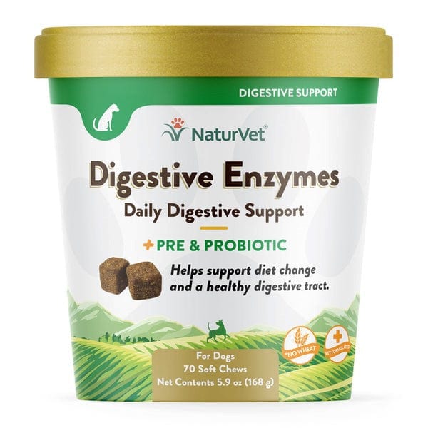 NaturVet Digestive Enzymes Plus Prebiotics & Probiotics Soft Chews for Dogs - Supports Healthy Digestion & Gut Health - Perfect for Sensitive Stomachs & Digestive Issues