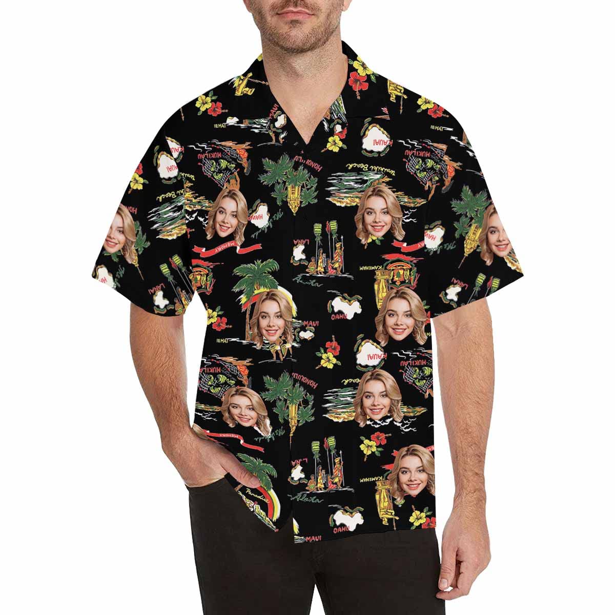 Custom Hawaiian Shirt for Men - Personalized Tropical Floral Aloha Shirt with Face Print | Summer Beach Party, Vacation, Luau & Casual Wear
