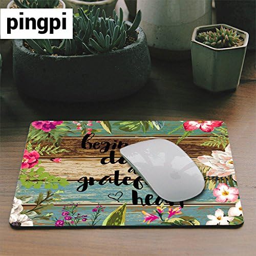 Custom Gaming Mouse Pad with Non-Slip Rubber Base - Personalized Wood Design with 'Begin Each Day with A Grateful Heart' Quote - Perfect for PC Gaming, Office Work & Home Computer Setup