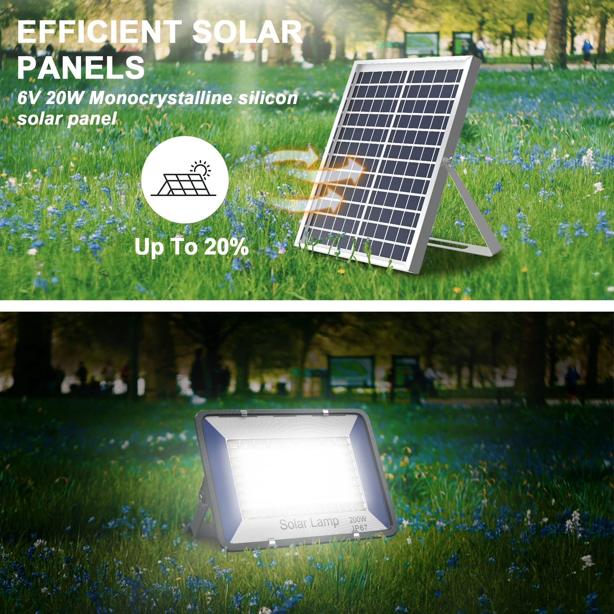 200W Solar Flood Lights Outdoor Waterproof - IP65 Dusk to Dawn Security Lights with Remote Control, Solar Powered LED for Yard, Garden, Shed, Barn, Garage - Perfect for Nighttime Safety & Landscape Lighting