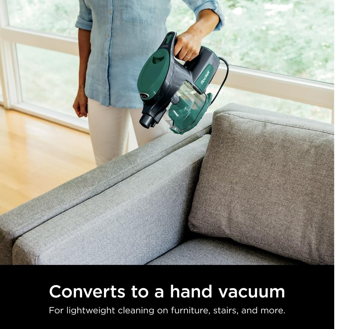 Shark CS110EM Ultra-Lightweight Corded Stick Vacuum Cleaner with Swivel Steering - Powerful Deep Cleaning for Carpets & Hard Floors - Converts to Handheld for Floor-to-Ceiling Versatility - Green | Perfect for Pet Hair, Stairs, Cars & Home Cleaning