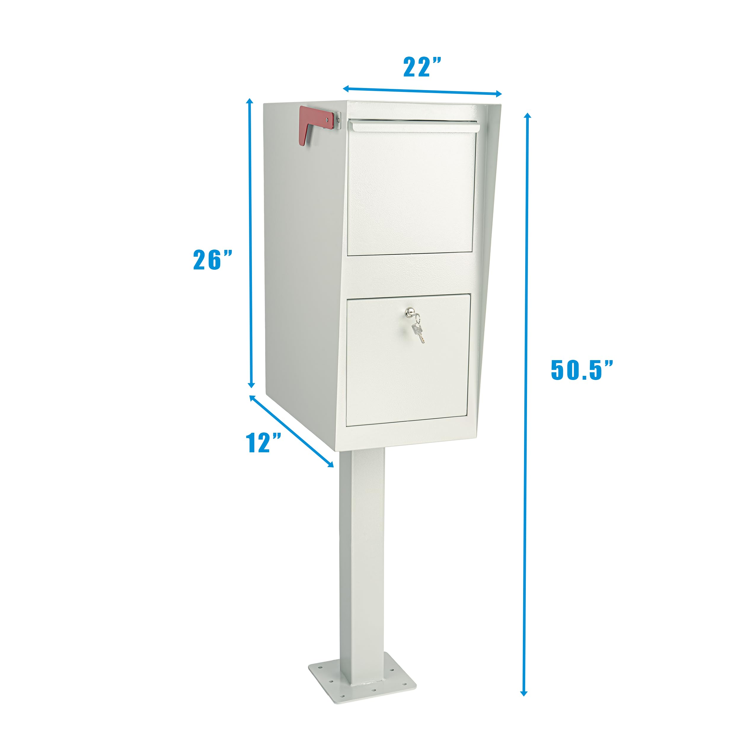Secure Curbside Locking Mailbox for Packages - Heavy Duty Anti-Theft Parcel Drop Box with In-Ground Post & Base Plate - Perfect for Home, Apartment & Vacation House Security (Weekend-Away Design)