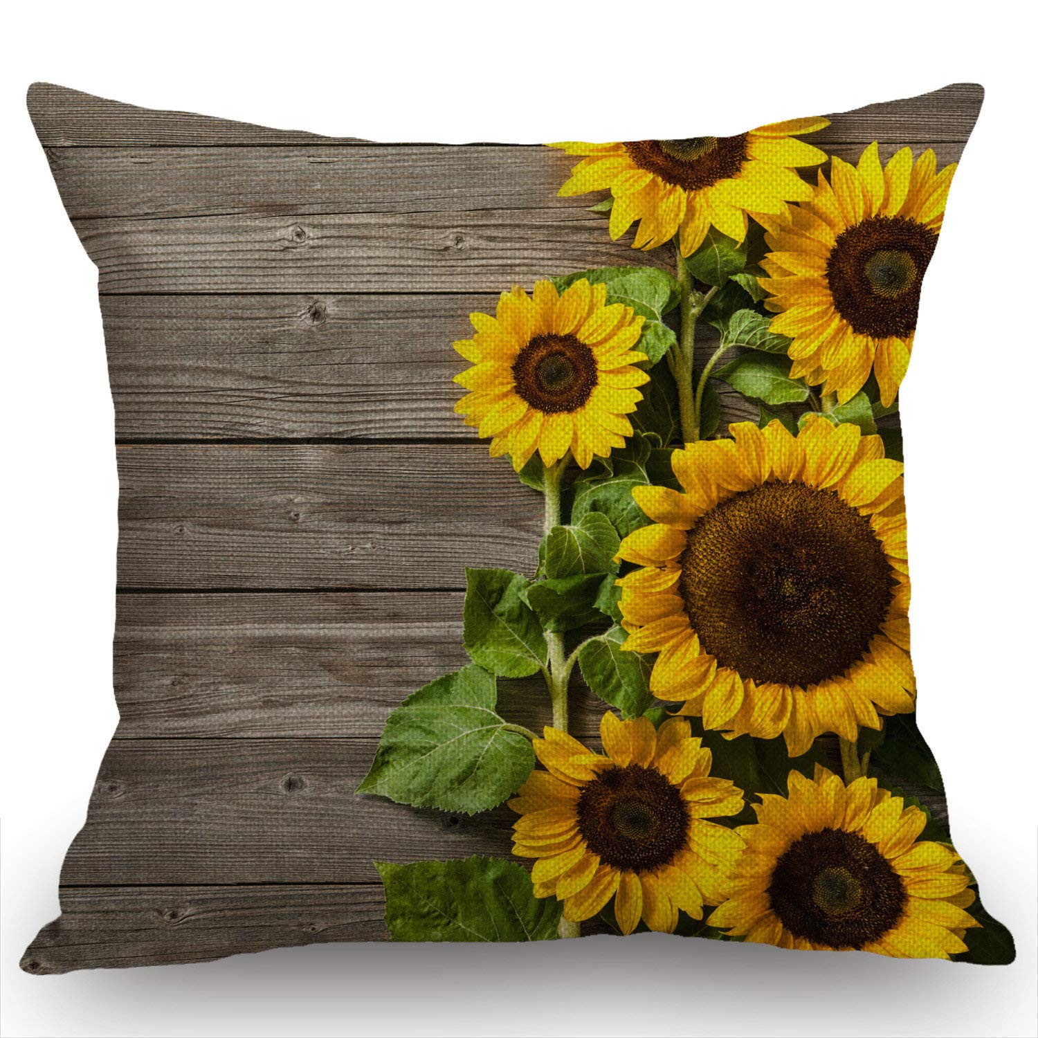 Swono Sunflower Burlap Throw Pillow Cover 18x18 Inch - Decorative Square Cushion Case for Couch, Sofa & Home Decor - Perfect for Living Room, Bedroom & Farmhouse Style