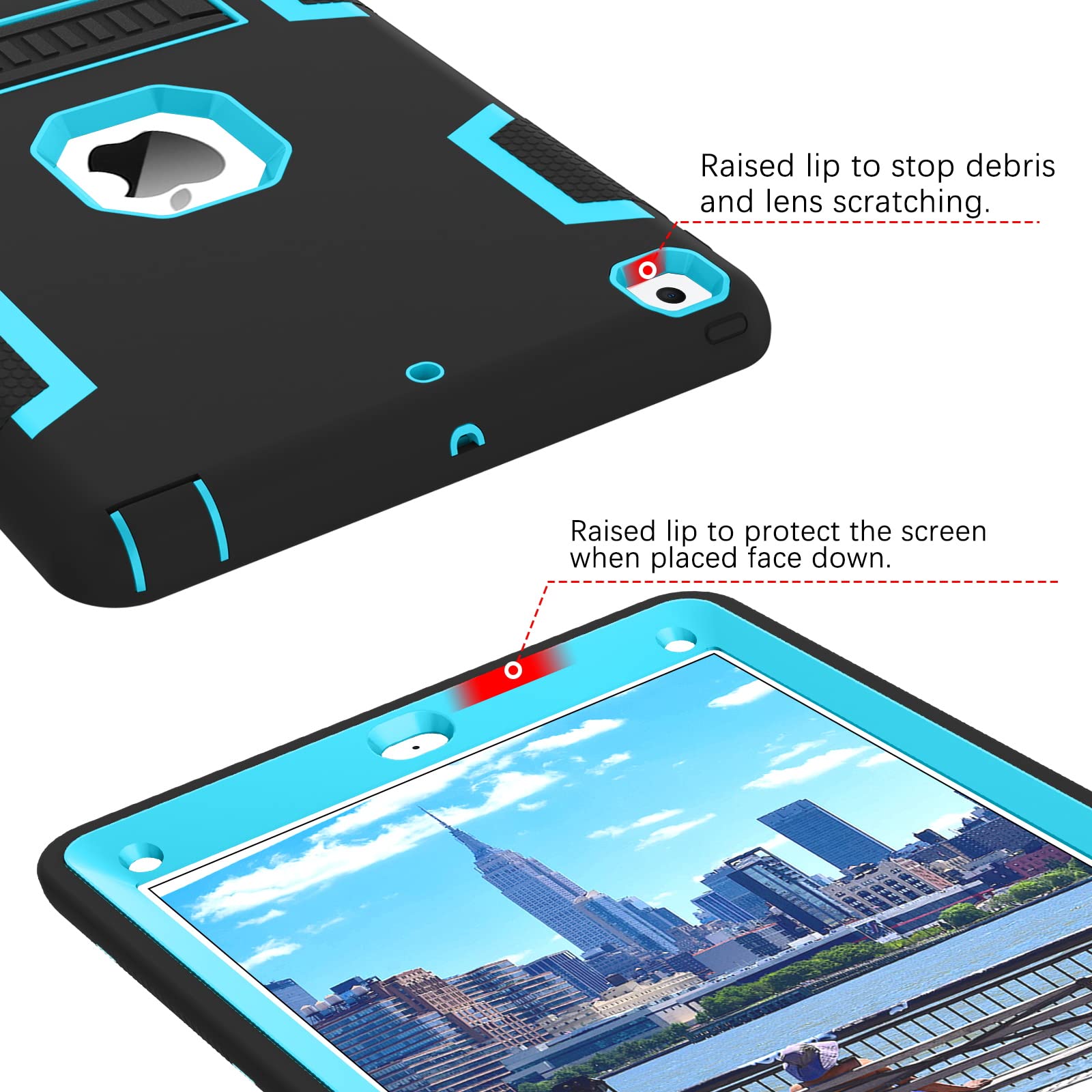 BENTOBEN iPad Air 2 Case (2nd Generation) - 3-in-1 Heavy Duty Shockproof Protective Cover with Kickstand for Kids, Women & Men - Compatible with iPad Air 2 A1566/A1567 (2014 Model) - Black/Blue - Perfect for Home, School & Travel Use