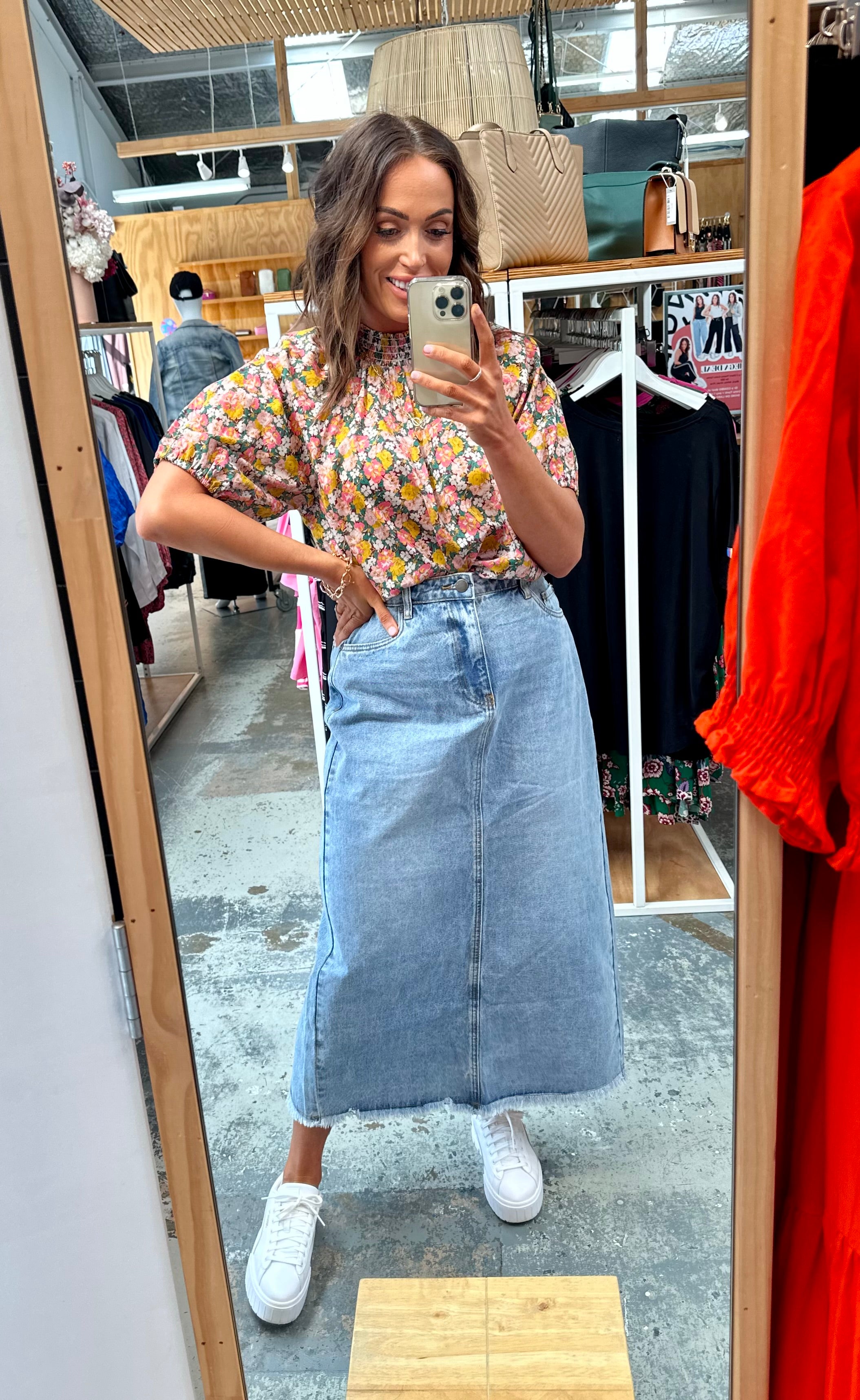 Eve Ray Maxi Skirt - Women's Denim Long Skirt with High Waist & Side Slits | Perfect for Casual Outings, Beach Vacations & Boho Style Outfits