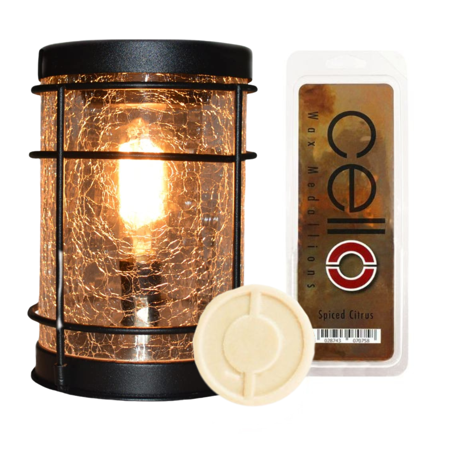 Premium Cello Black Crackle Edison Electric Wax Warmer with Spiced Citrus Scented Wax Melts - Aromatherapy Home Decor for Living Room, Bedroom & Office Relaxation