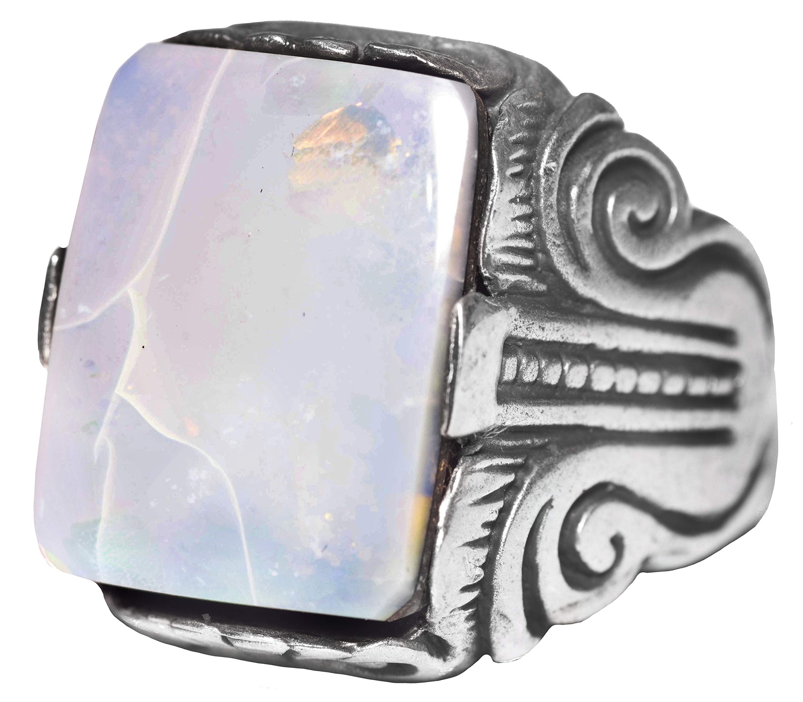 925 Sterling Silver Men's Ring with Natural Opal Stone - Handcrafted Elegant Jewelry for Wedding, Engagement & Everyday Wear - Perfect Gift for Him