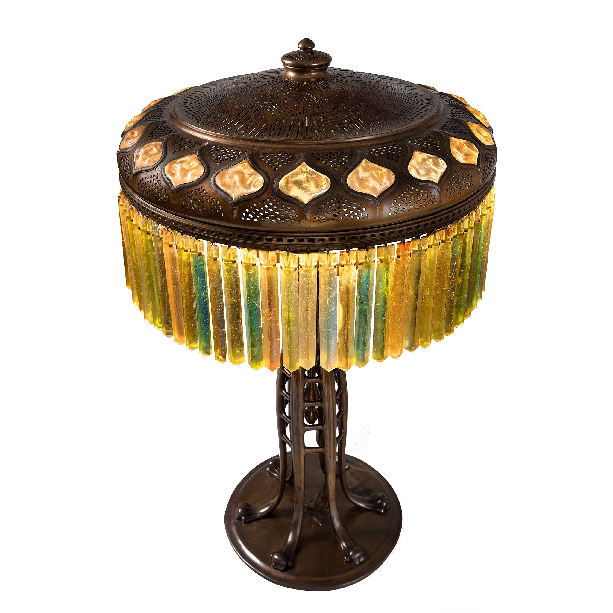 Tiffany Studios New York Jeweled Prism Table Lamp - Antique Stained Glass Lamp for Home Decor, Living Room, Bedroom & Office Lighting