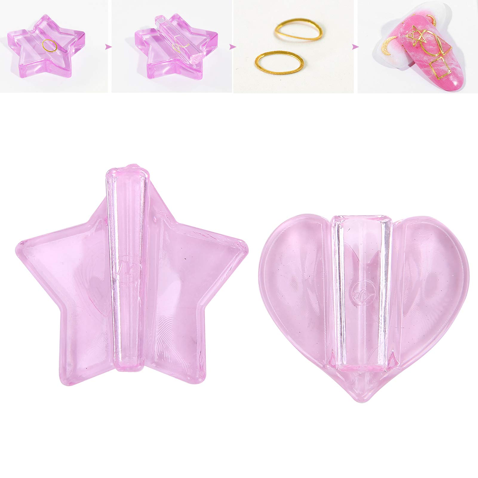 LANTRO JS Nail Embossed Molds for Stunning Nail Art - Star & Heart Shaped Metal Frames for DIY Manicure, Nail Salon & Home Use