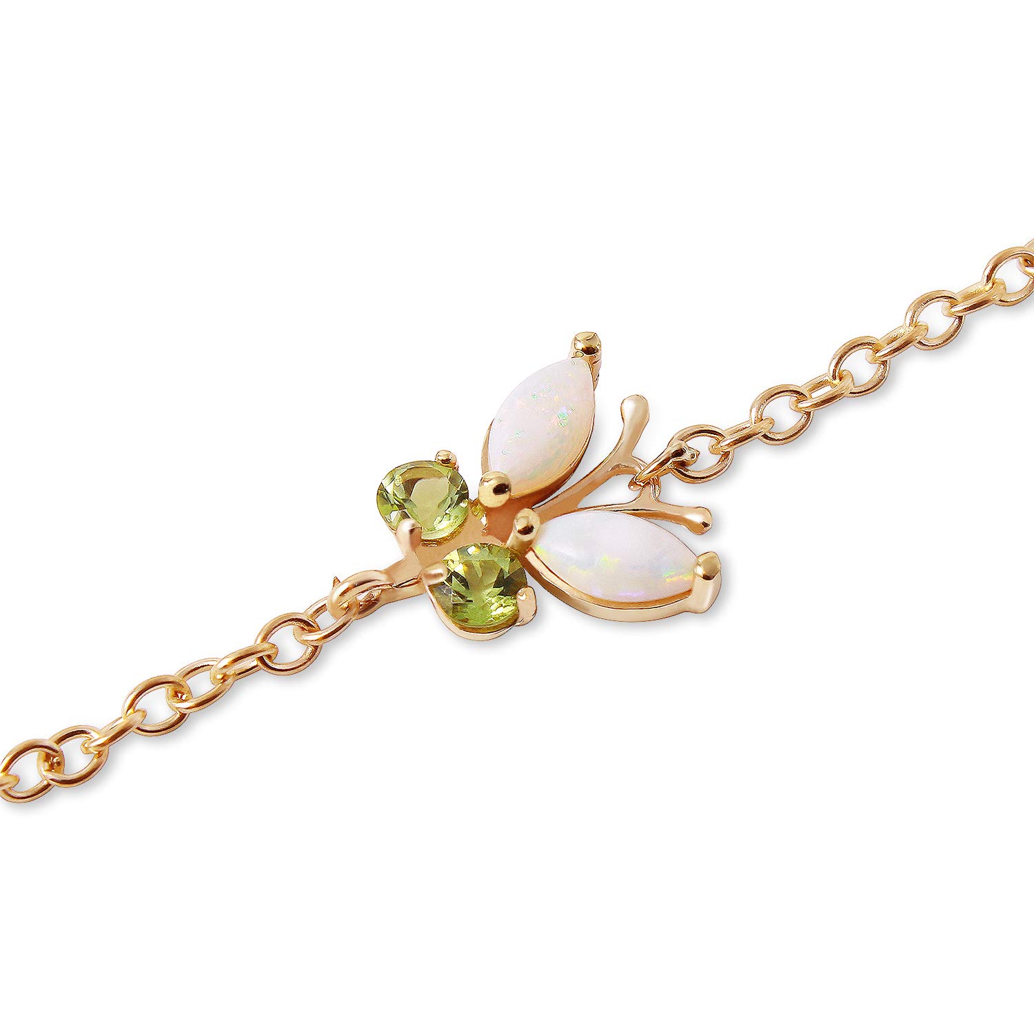 14K Solid Gold Flutter Opal Peridot Bracelet - 0.6 Carat Dainty Jewelry for Women | Elegant Gift for Birthday, Anniversary & Special Occasions