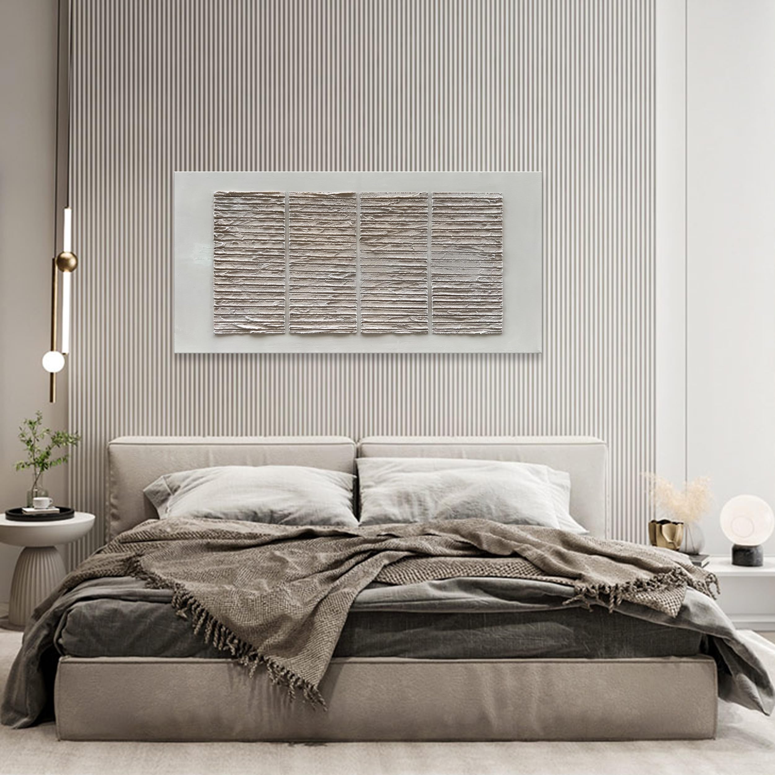 Hand-Painted White Thick Texture Abstract Oil Painting 24x48 Inch - Contemporary Minimalist Wall Art for Living Room, Bedroom & Office Decor