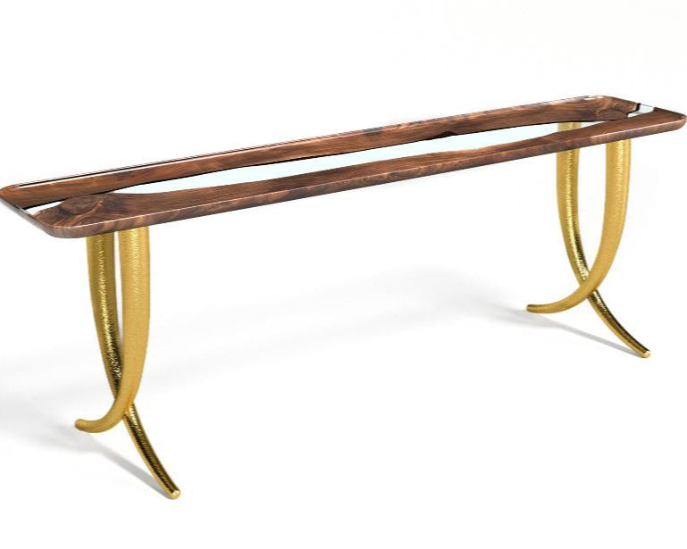 Handcrafted Walnut Wood Epoxy Resin Sofa & Console Table - Ivory Collection | Modern Living Room & Entryway Furniture for Stylish Home Decor