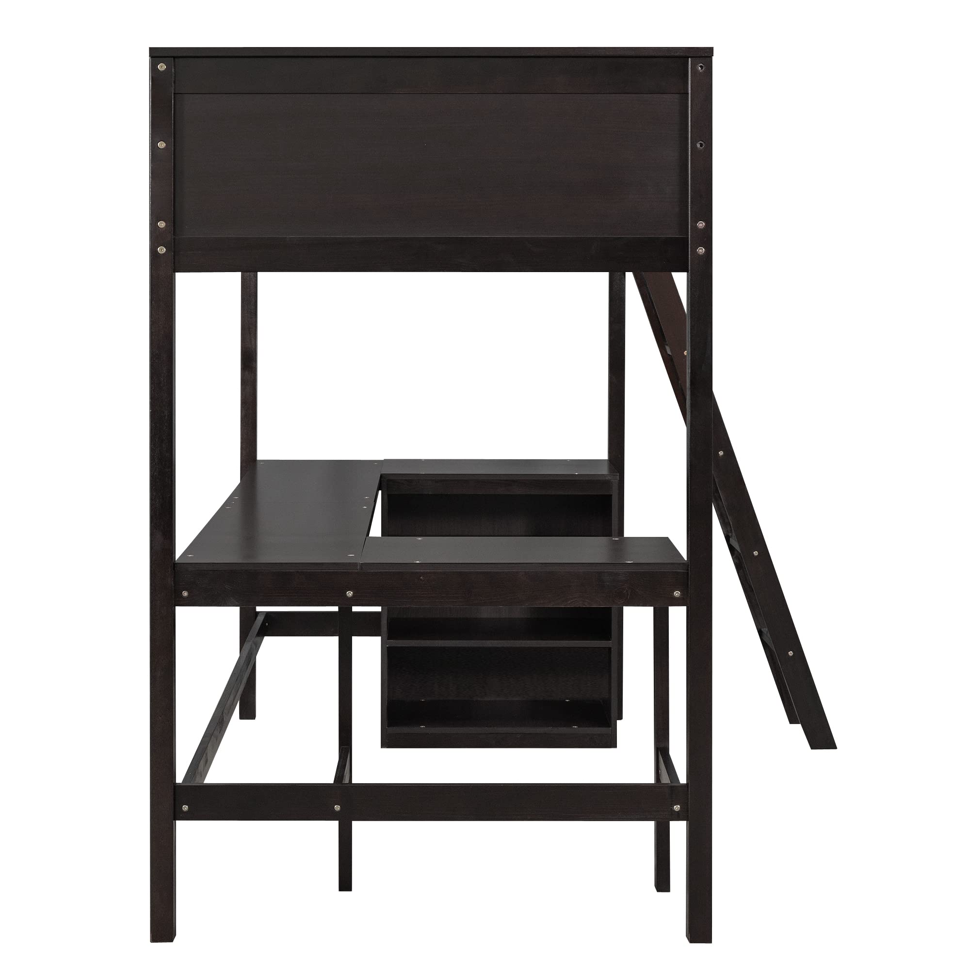 Twin Loft Bed with Desk and Shelves - Sturdy Wood Loft Bed Frame with Storage Drawers - Space Saving Kids, Teens & Adults Bedroom Furniture - Espresso Finish - Perfect for Small Rooms, Dorms & Apartments