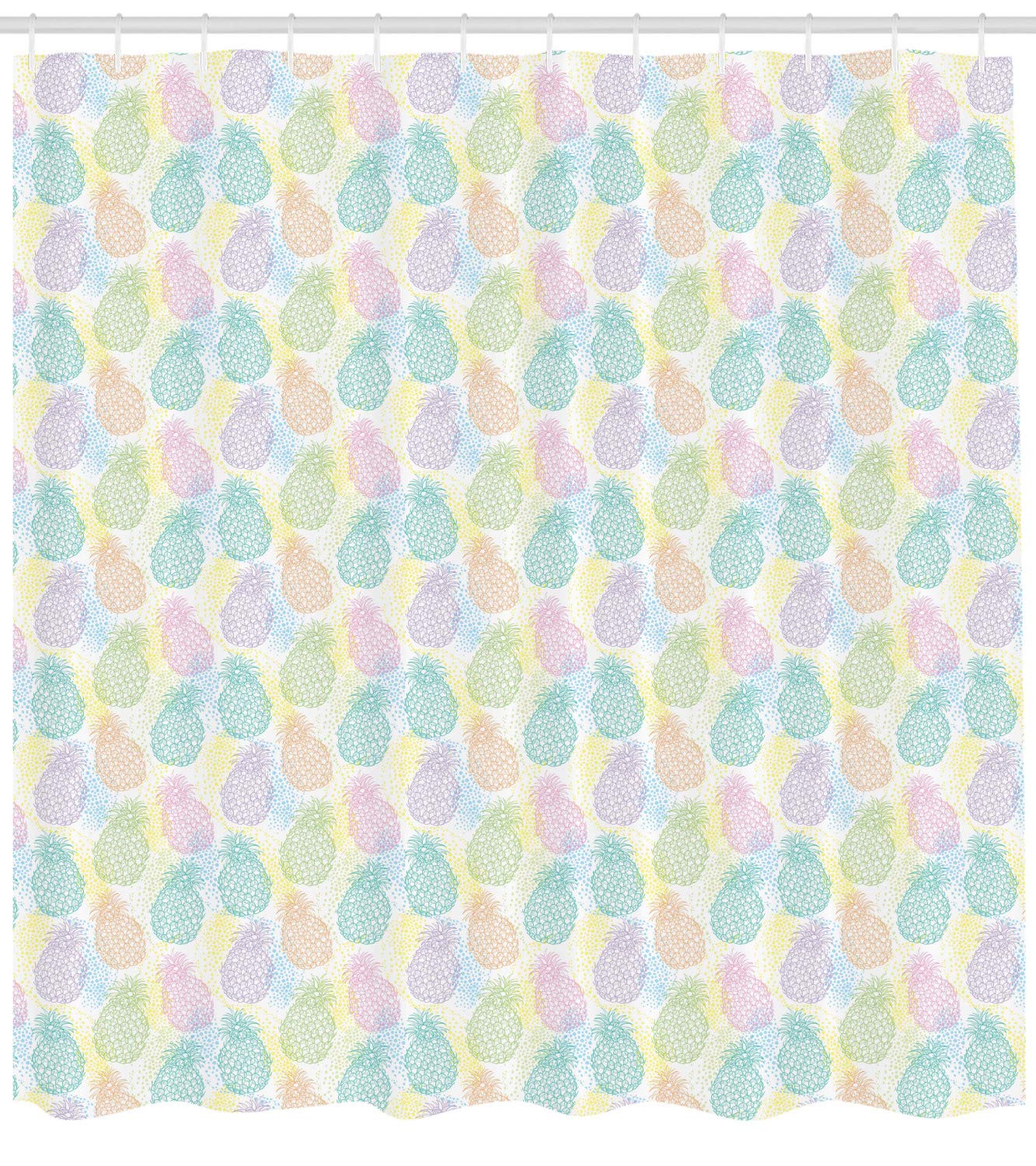 Ambesonne Pastel Shower Curtain - Colorful Pineapple Tropical Design on Dotted Background, 69x84 Inch Waterproof Fabric Bathroom Decor with Hooks - Perfect for Beach House, Summer Bathroom, and Tropical Themed Decor