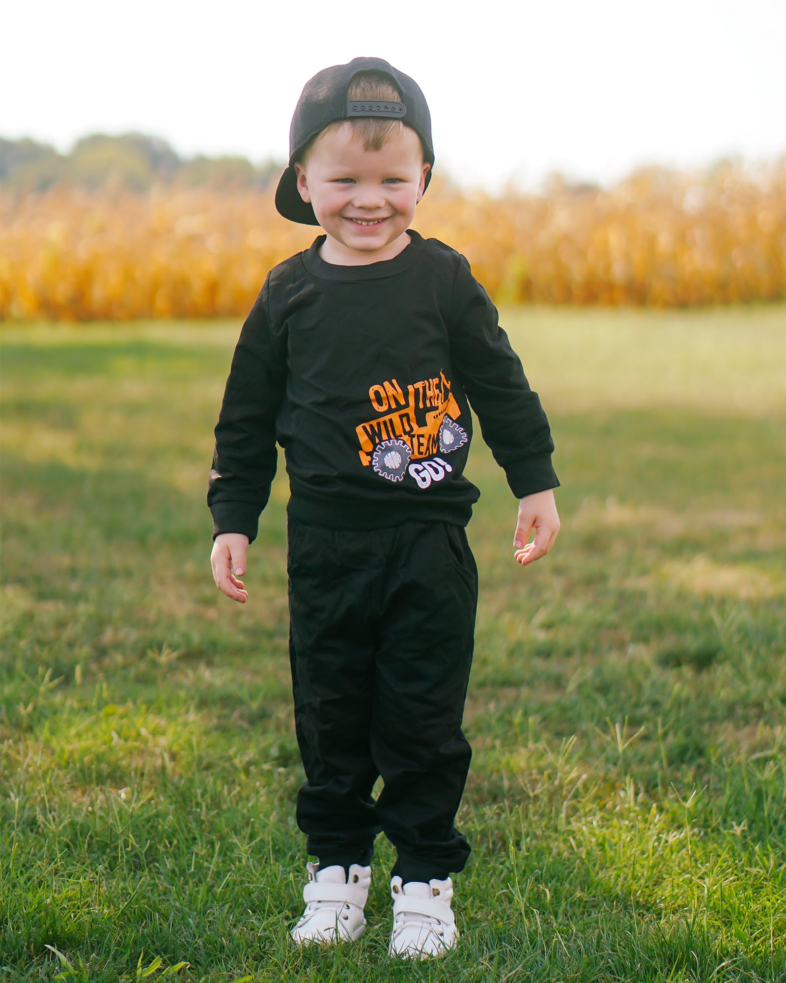HINTINA Boys Dinosaur Sweatshirt & Pants Set - Long Sleeve Toddler Outfit for Fall Winter | Playdate, School, Casual Wear