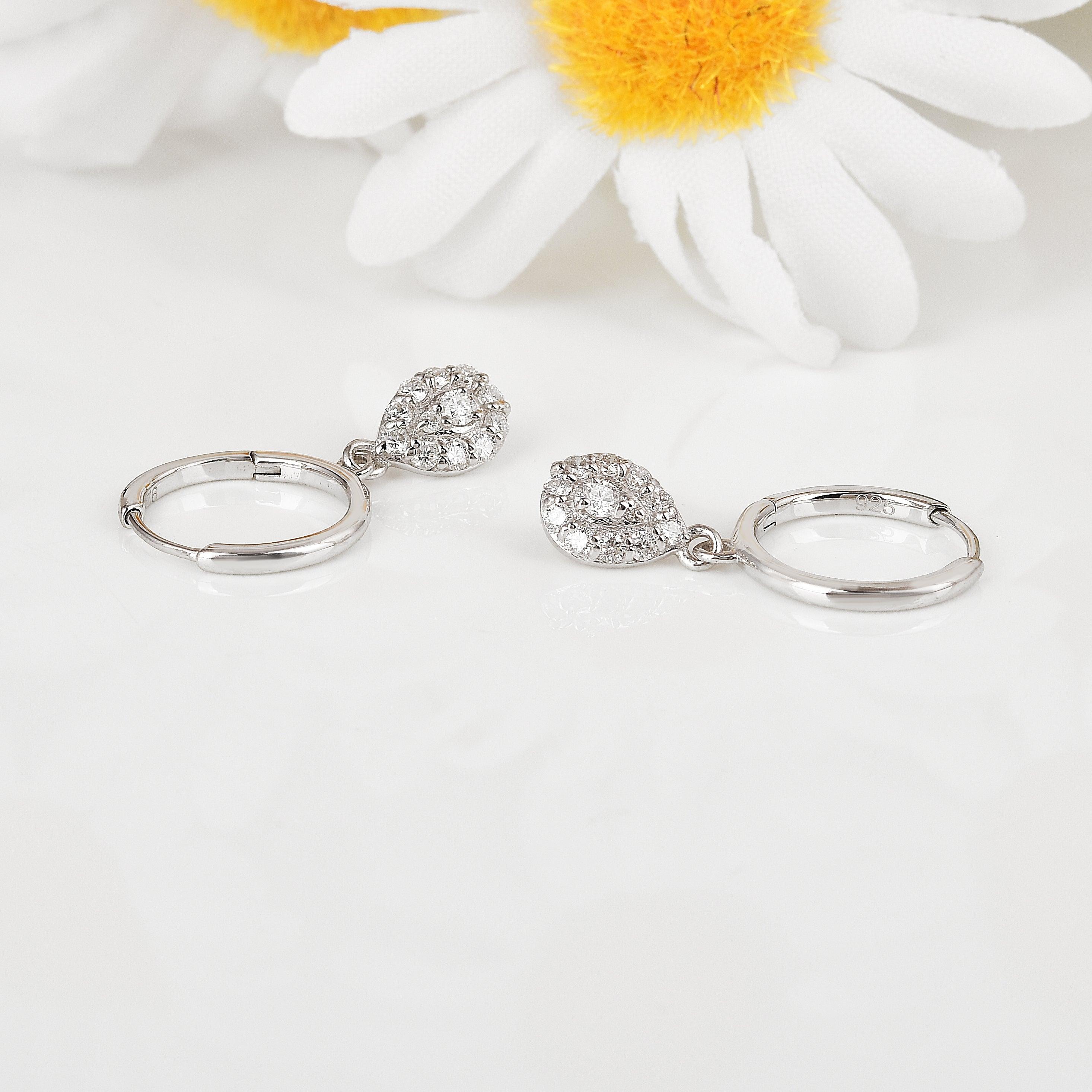 Lab-Grown Diamond Teardrop Hoop Earrings for Women - 14K Gold Plated Dangle Earrings for Wedding, Party & Everyday Wear