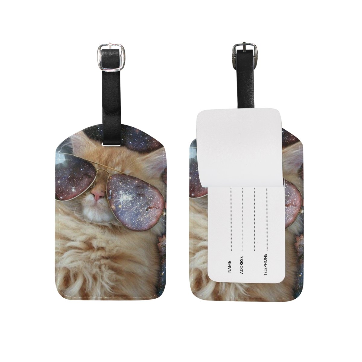 JSTEL Abstract Nebula Starry Cat Sunglasses & Luggage Tags - Stylish Travel ID Labels with Privacy Cover for Suitcases, Bags & Backpacks | Perfect for Airports, Vacations & Business Trips