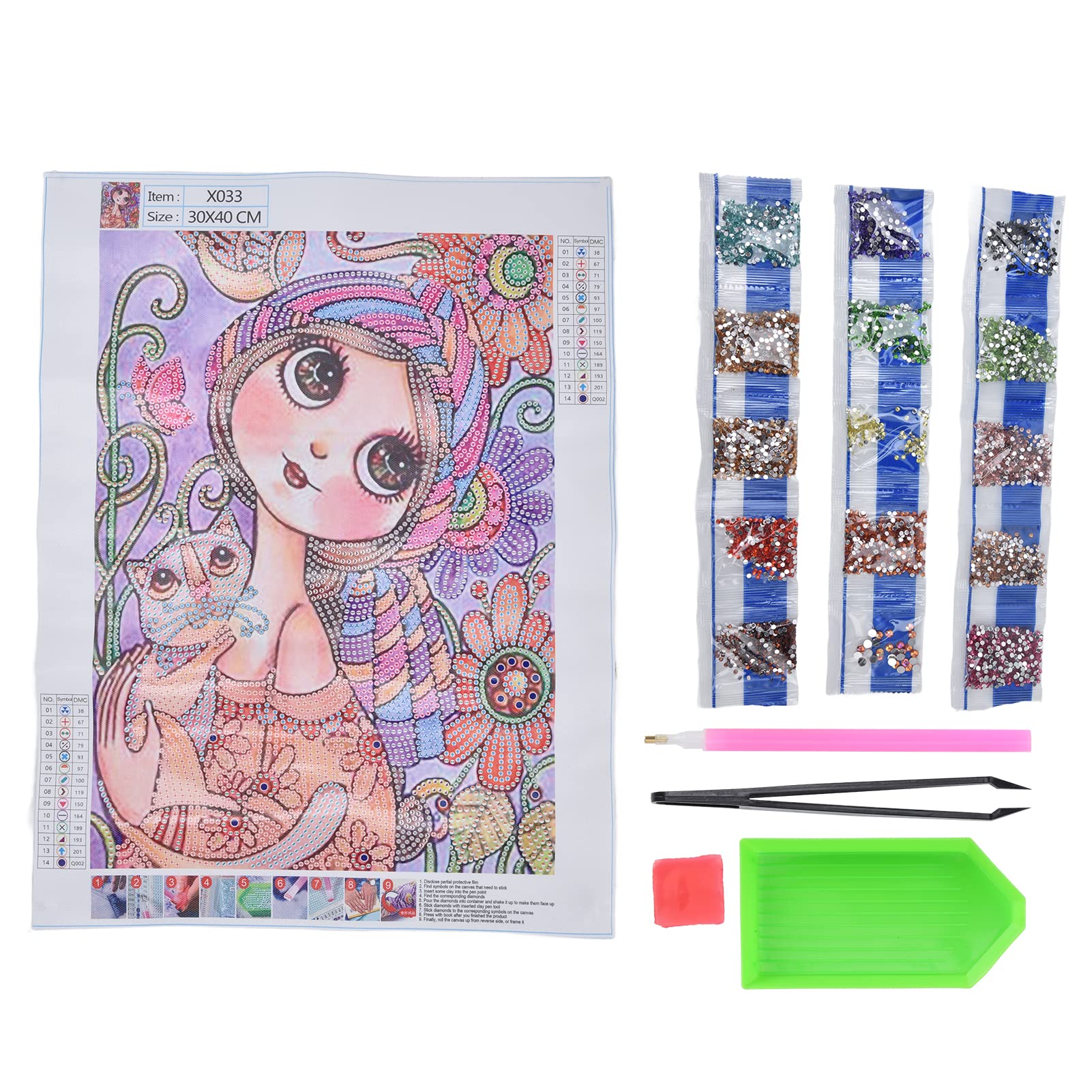 Tnfeeon DIY 5D Diamond Painting Kit - Little Girl & Cat Shaped Rhinestone Art, Full Drill Diamond Painting for Home Wall Decor (Perfect for Kids' Rooms, Living Room & Gift Giving)