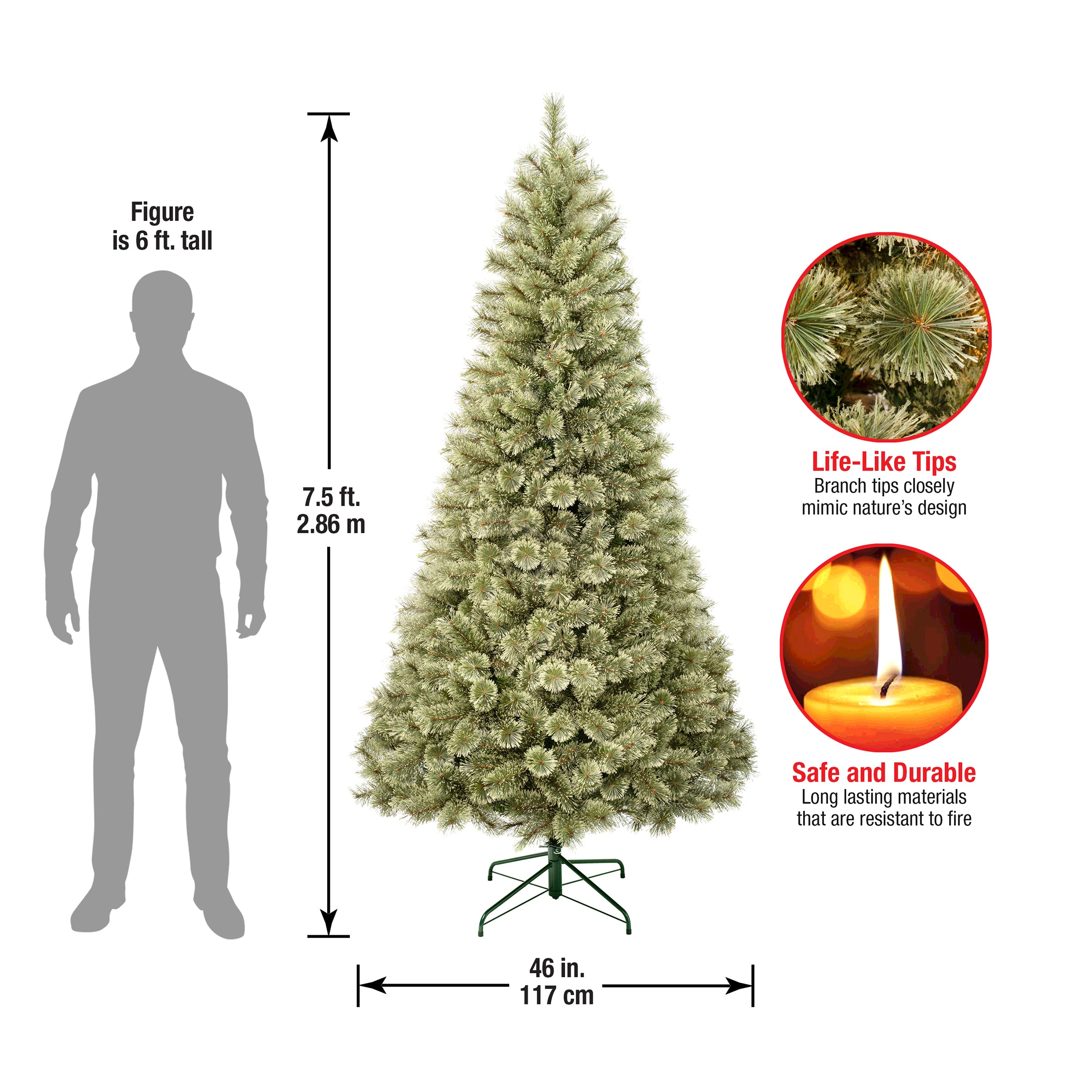 7.5 ft. Arcadia Pine Cashmere Artificial Christmas Tree - Premium Flocked Holiday Decor for Home, Office, and Party Decorations