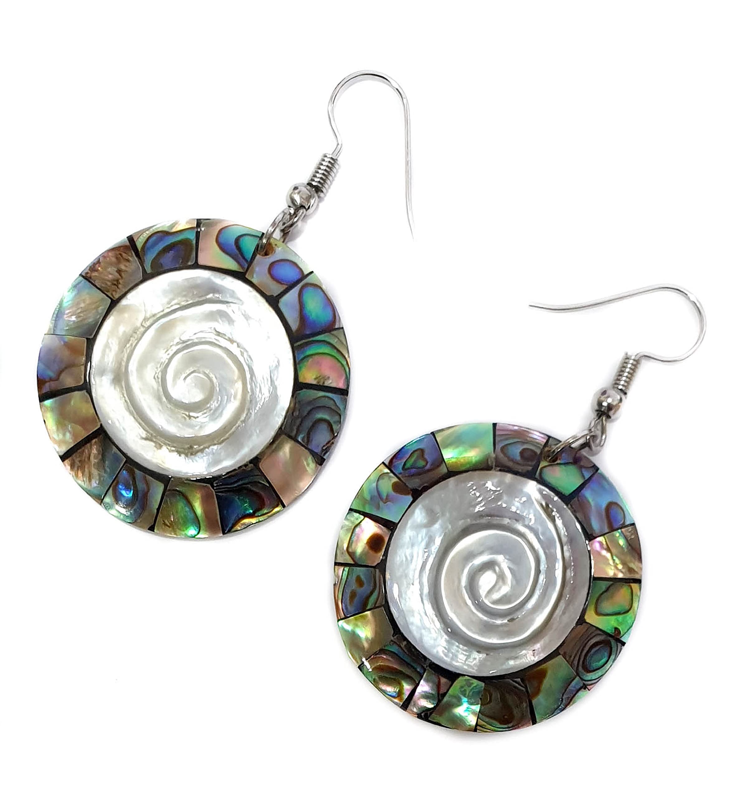 Handmade Natural Paua Abalone Shell Earrings – Spiral Mother of Pearl Dangle Jewelry for Women | Elegant Seashell Fashion Accessories for Beach Weddings, Summer Outfits & Boho Style