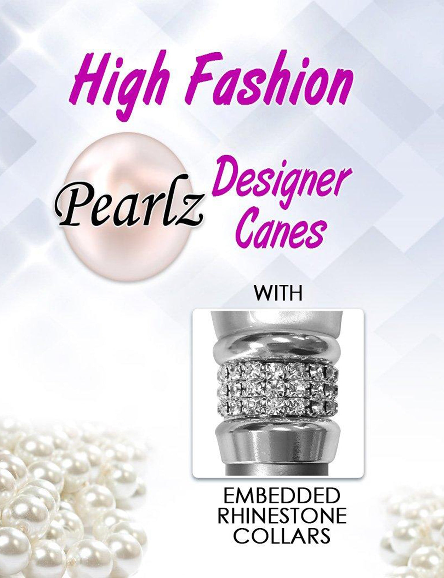 Stylish Rhinestone Walking Cane for Women - Chic Pink Pearl Design V2295 | Perfect for Fashionable Mobility Support, Weddings & Special Events