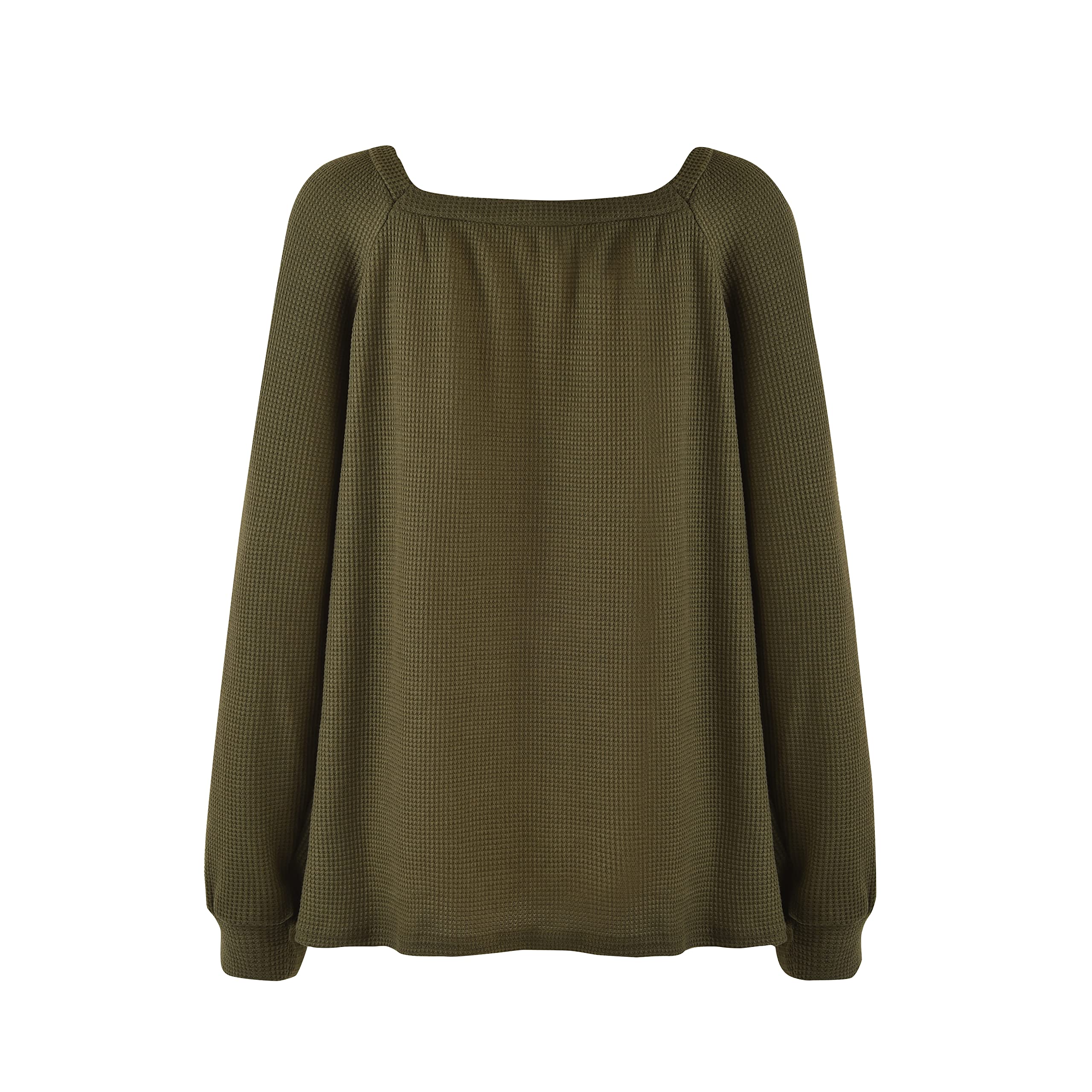 Women's Square Neck Waffle Knit Shirt - Long Sleeve Casual Loose Pullover Blouse Tops for Fall & Winter | Perfect for Work, Date Night & Weekend Outfits
