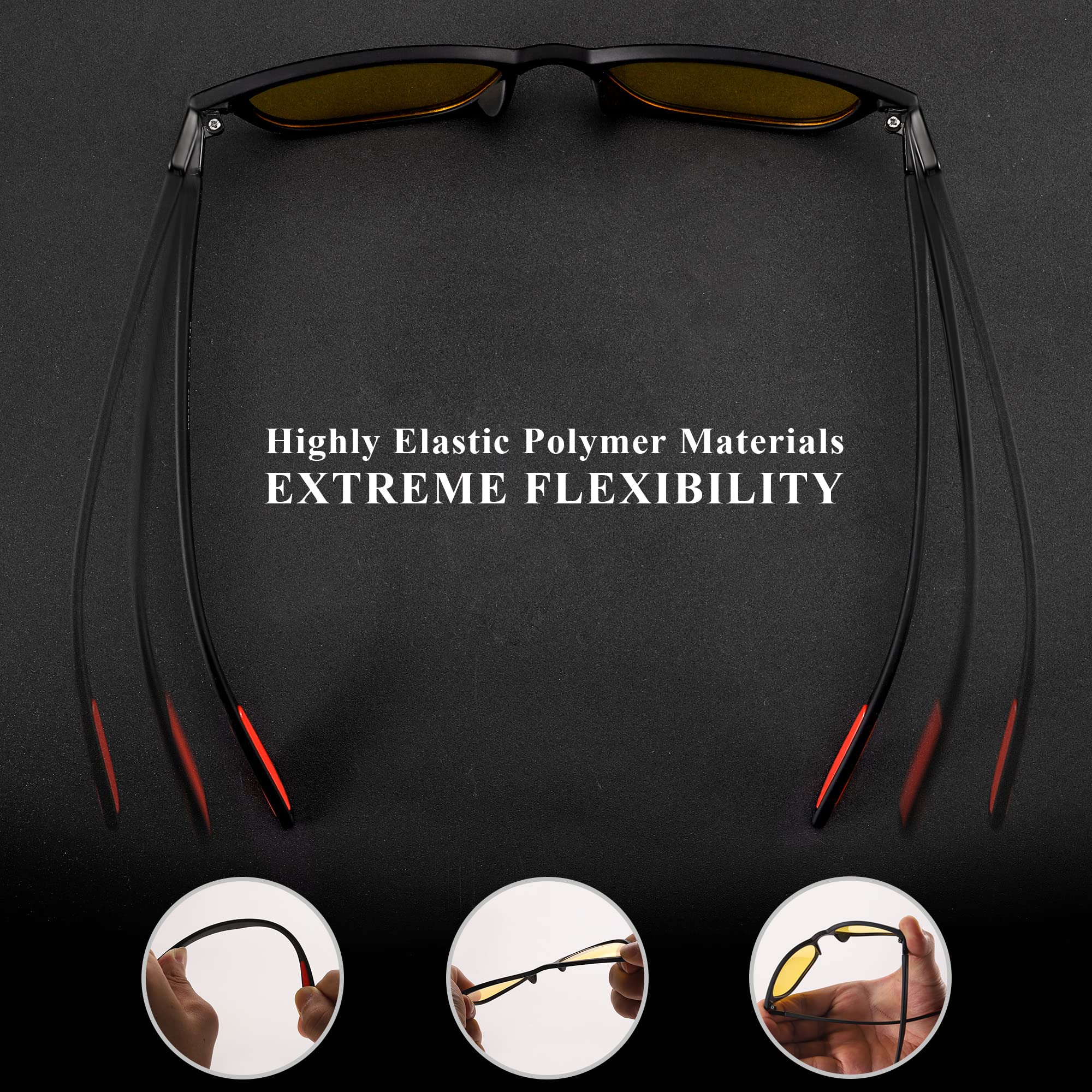 Polarized Night Driving Glasses for Men & Women - Anti-Glare Yellow Lens for Enhanced Night Vision - Perfect for Nighttime Commuting, Road Trips & Low-Light Conditions