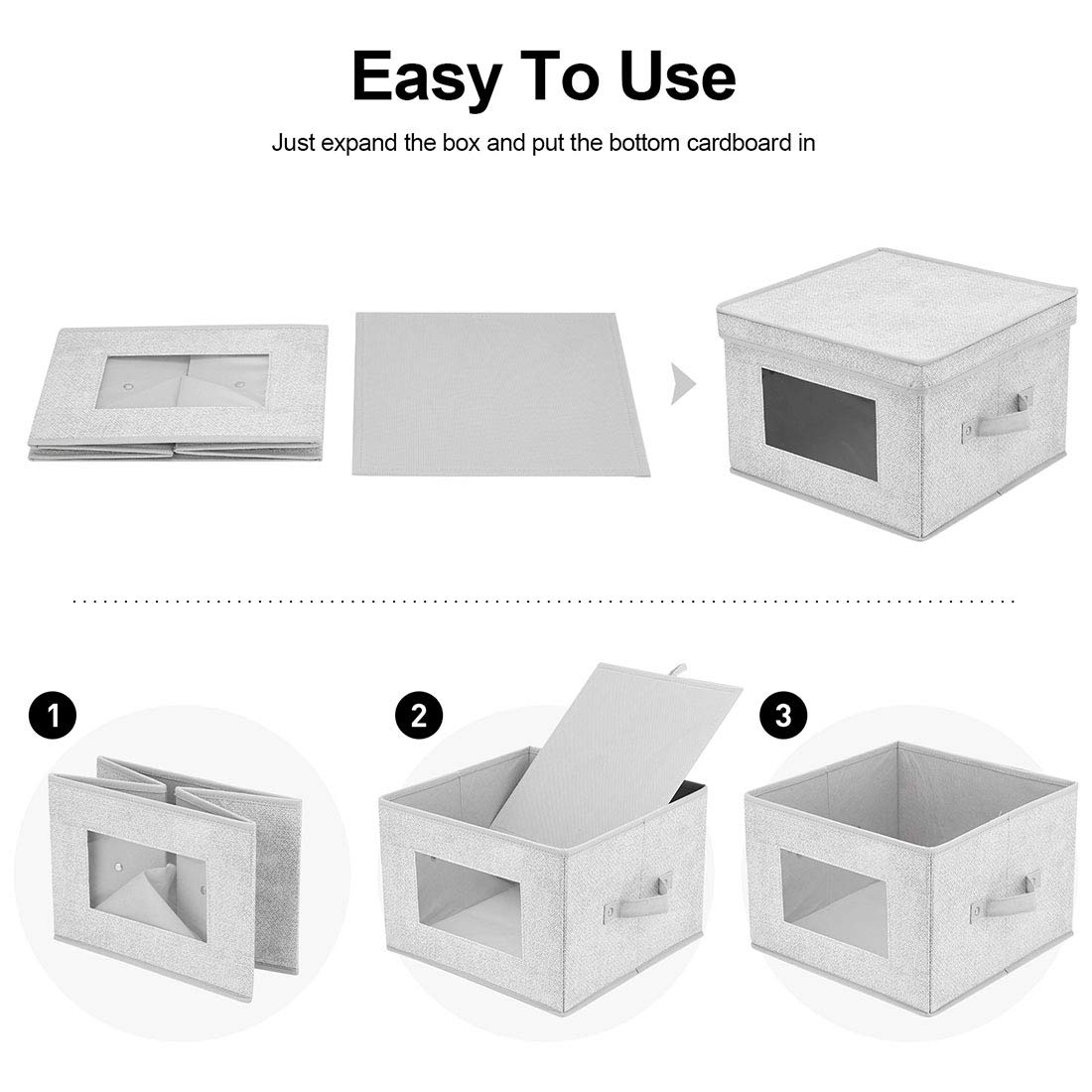 iBKGOO 4-Pack Fabric Storage Bins with Lids & Clear Windows - Foldable Closet Organizer for Bedroom, Office, Nursery (12x12x8.5 Inch) - Perfect for Toy Storage, Seasonal Clothes & Home Organization