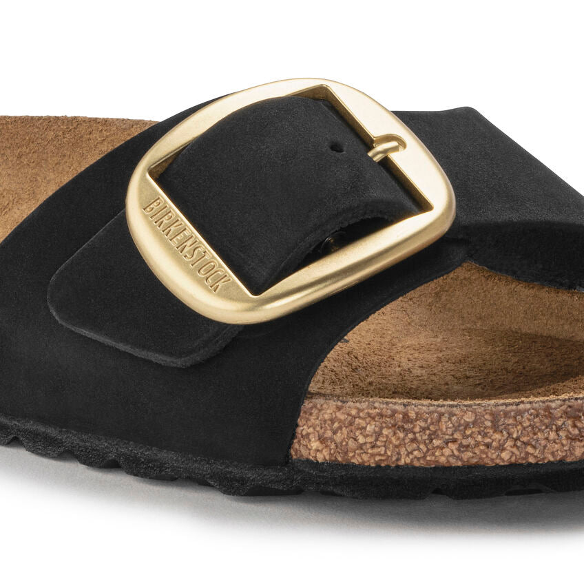 Birkenstock Madrid Big Buckle Sandals - Genuine Nubuck Leather in Black | Comfortable & Stylish Unisex Footwear for Casual Wear, Walking & Outdoor Activities