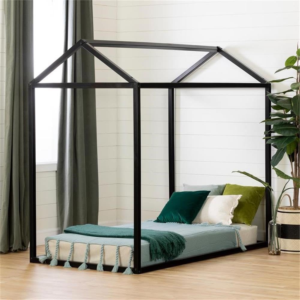 Rosebery Kids Canopy Bed Frame - Unique Wooden Twin/Full Size Bed with Canopy for Girls & Boys Bedroom Decor - Perfect for Princess Castle, Boho Chic or Fantasy Themed Rooms