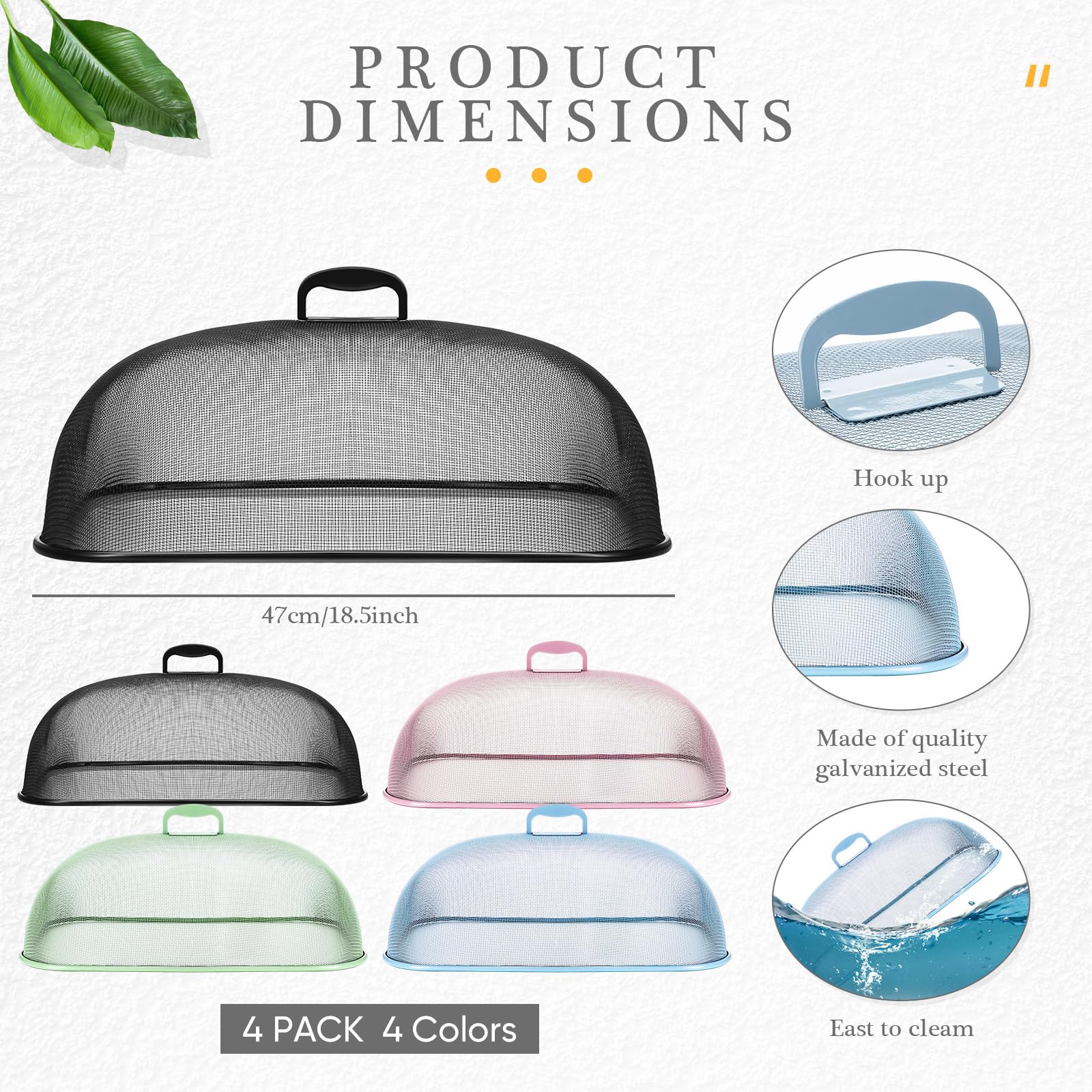 Hicarer 4-Pack 18.5 Inch Metal Mesh Food Covers for Outdoor Picnics, BBQs, and Indoor Dining - BPA-Free Fly & Insect Protection (Black, Blue, Green, Pink) | Perfect for Backyard Parties, Camping, and Patio Meals