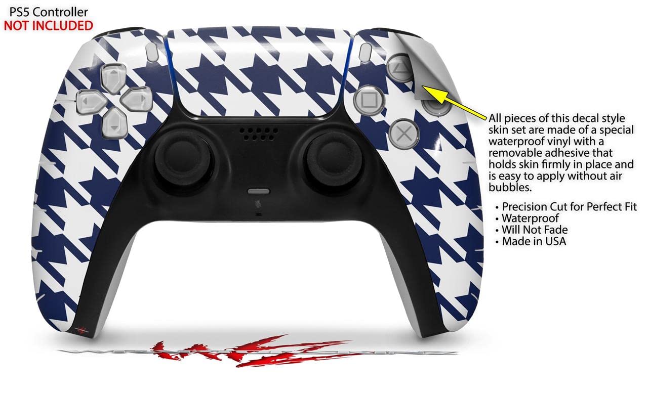 PS5 DualSense Controller Skin Wrap - Houndstooth Navy Blue for Gaming & Protection