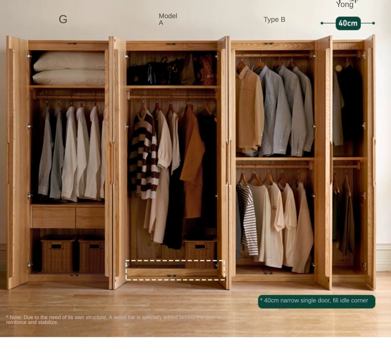 Solid Oak Wood Wardrobe - Premium Quality, Spacious Storage for Bedroom, Closet & Home Organization