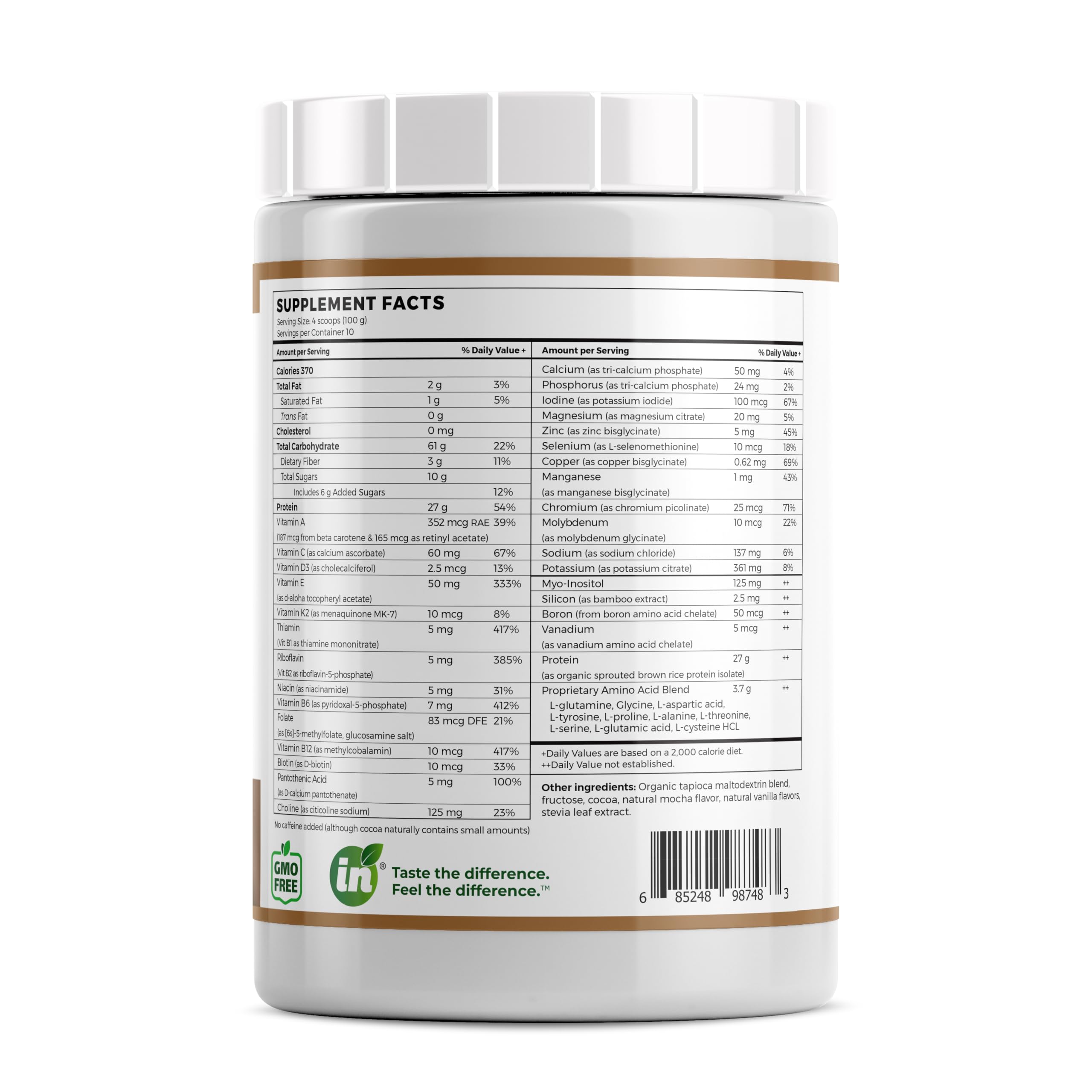Organic Vegan Elemental Shake Powder - Nutrient-Rich Nutritional Support with Sprouted Rice Protein, Non-GMO, Gluten-Free, Natural Ingredients (2.2lb, Mocha Latte Flavor) for Meal Replacement & Post-Workout Recovery